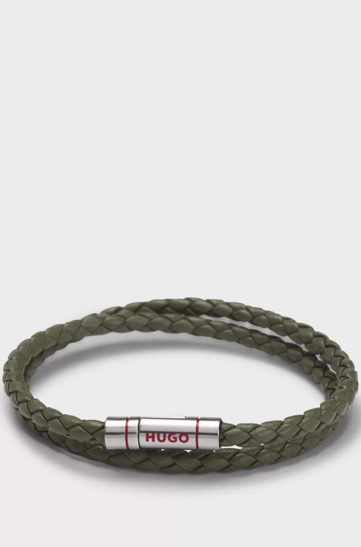 HUGO BOSS Flettet Læderarmbånd Med Logolukning Lysegrøn Hot
