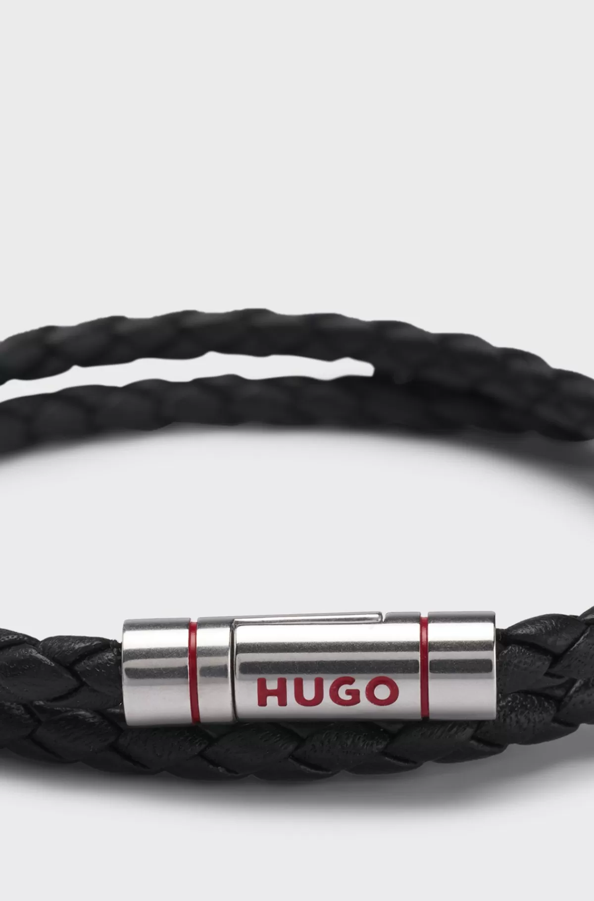 HUGO BOSS Flettet Læderarmbånd Med Logolukning Sort Best Sale