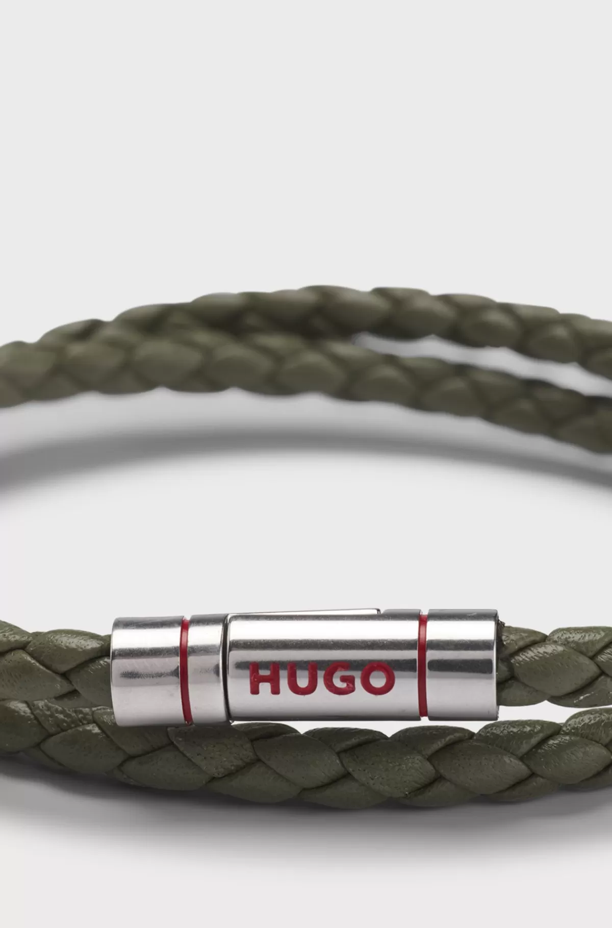 HUGO BOSS Flettet Læderarmbånd Med Logolukning Lysegrøn Hot