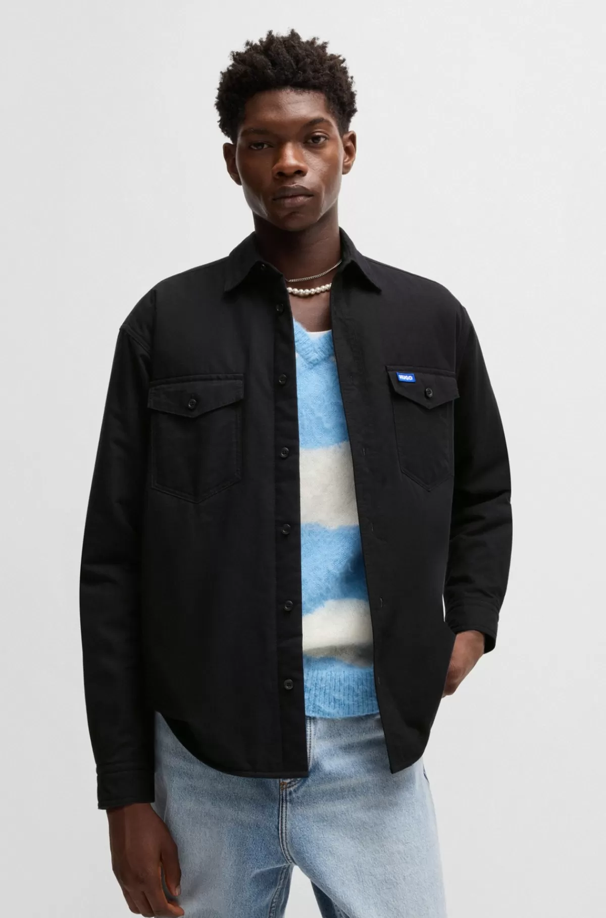 HUGO BOSS Foret Yderskjorte Med Oversize Fit I Oxford-bomuld Sort Online