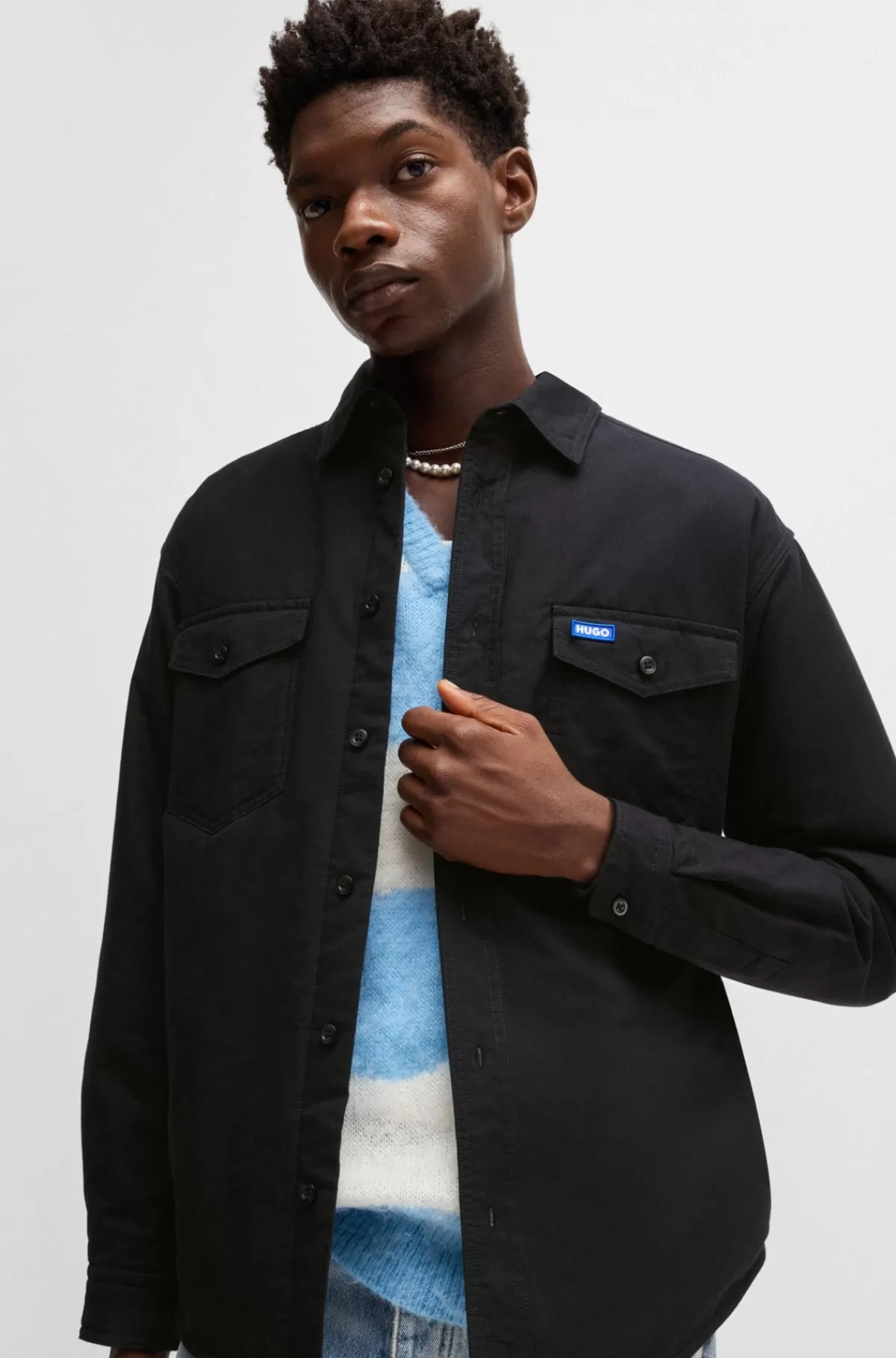 HUGO BOSS Foret Yderskjorte Med Oversize Fit I Oxford-bomuld Sort Online