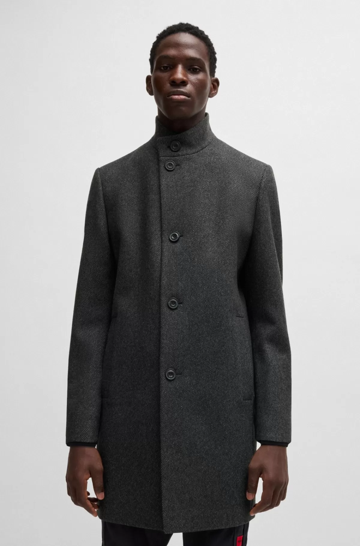 HUGO BOSS Formel Frakke Med Regular Fit I Twill Af Uldblanding Grå New