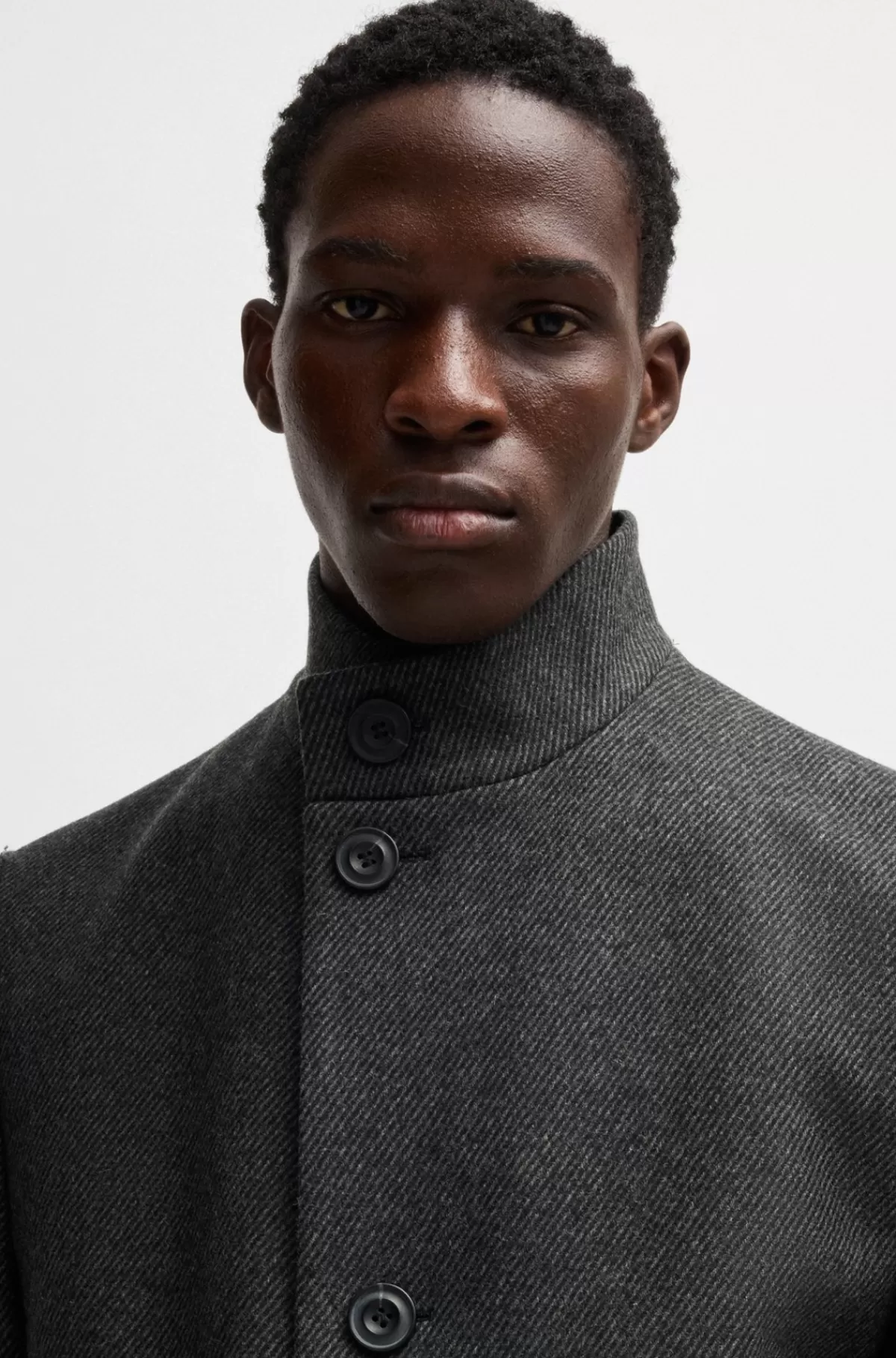 HUGO BOSS Formel Frakke Med Regular Fit I Twill Af Uldblanding Grå New