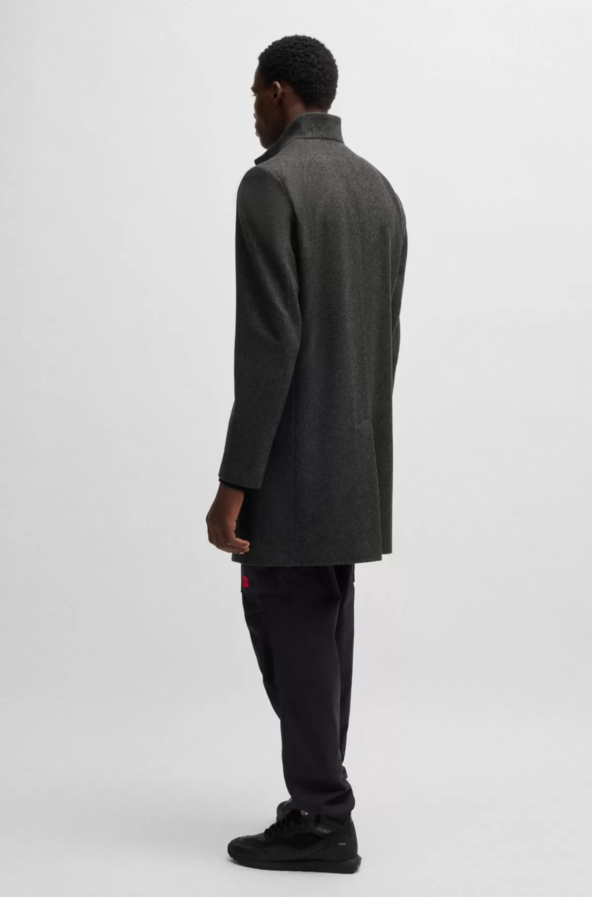 HUGO BOSS Formel Frakke Med Regular Fit I Twill Af Uldblanding Grå New