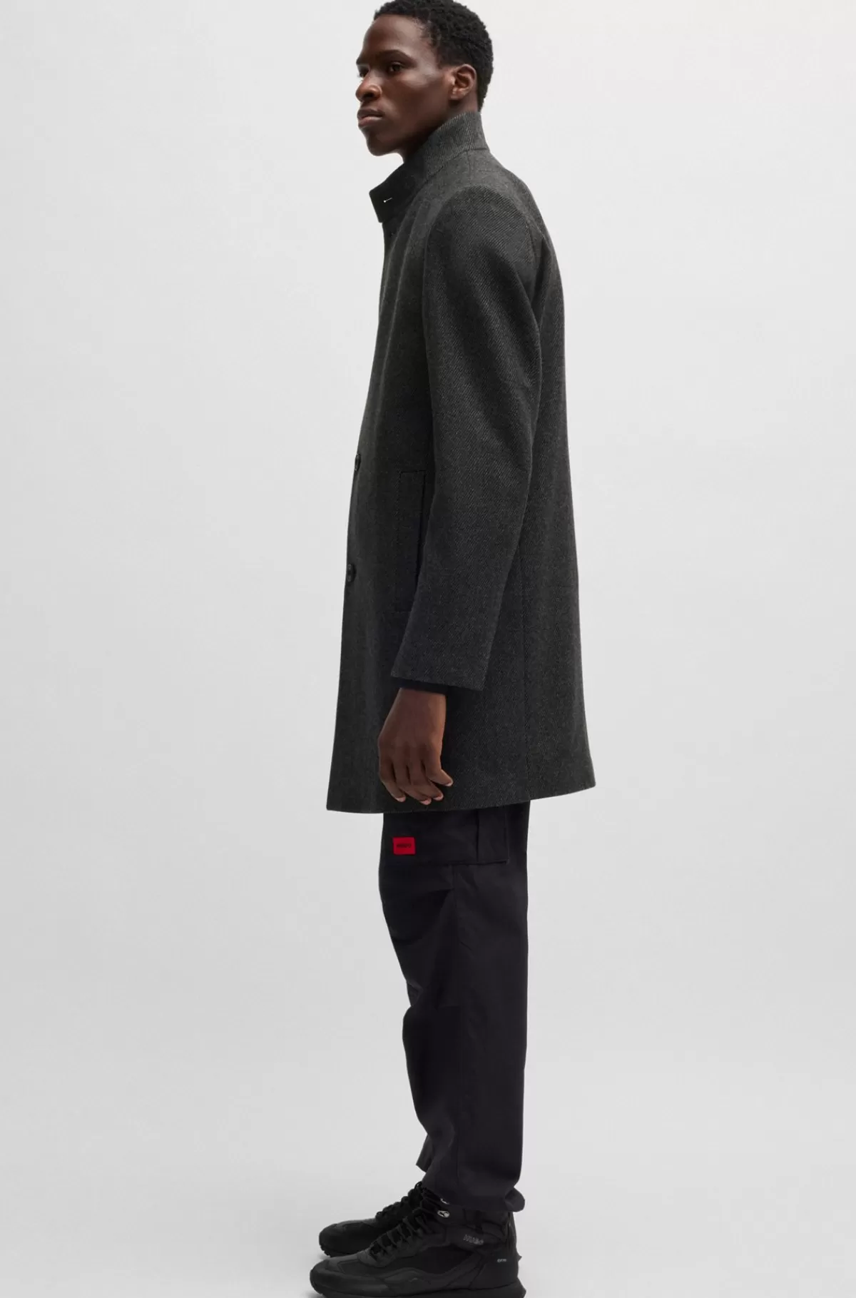 HUGO BOSS Formel Frakke Med Regular Fit I Twill Af Uldblanding Grå New