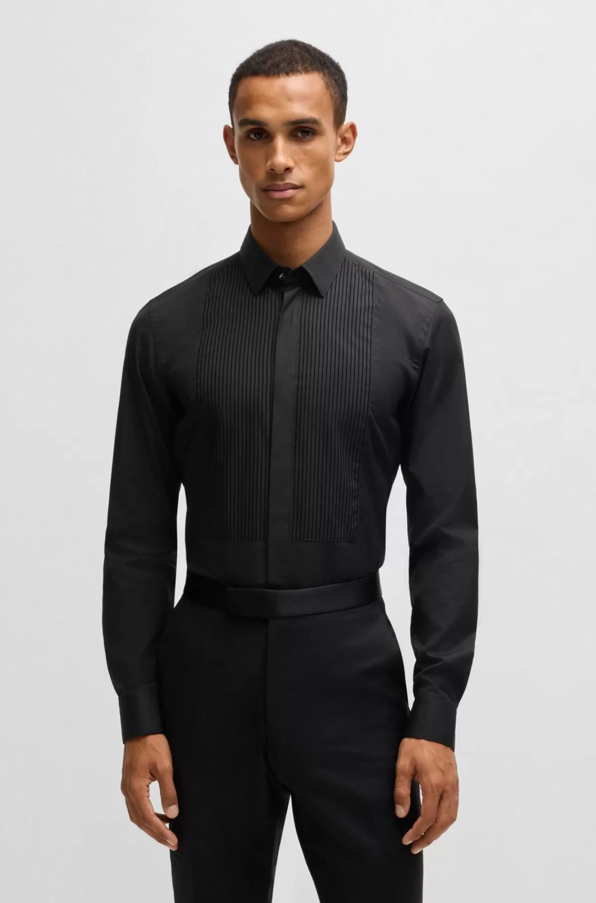 HUGO BOSS Formel Skjorte Med Slim Fit Og Kjolebryst Med Læg Sort Best