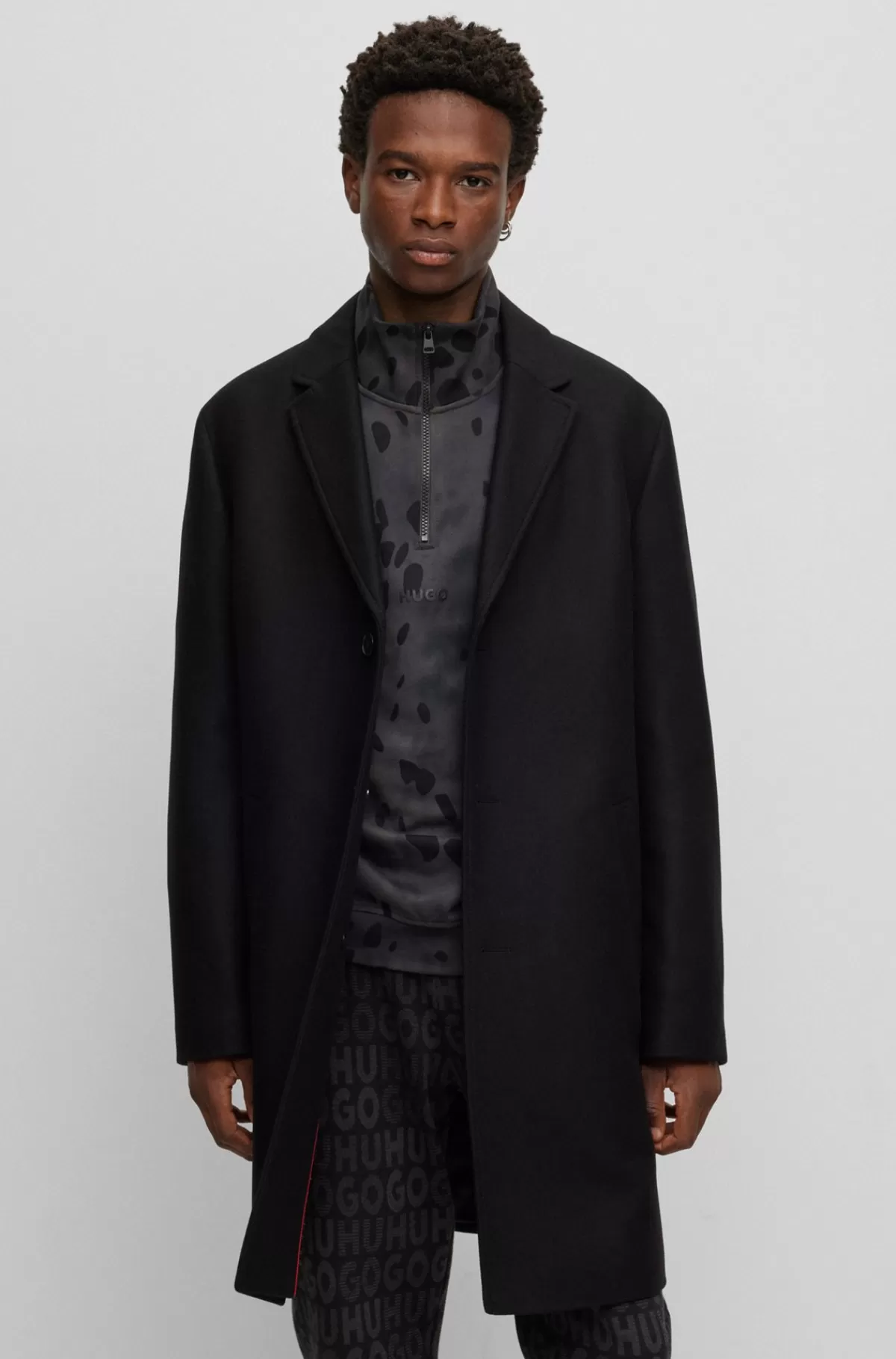 HUGO BOSS Frakke I Uldblanding Med Runde Elfenbensknapper Sort Store
