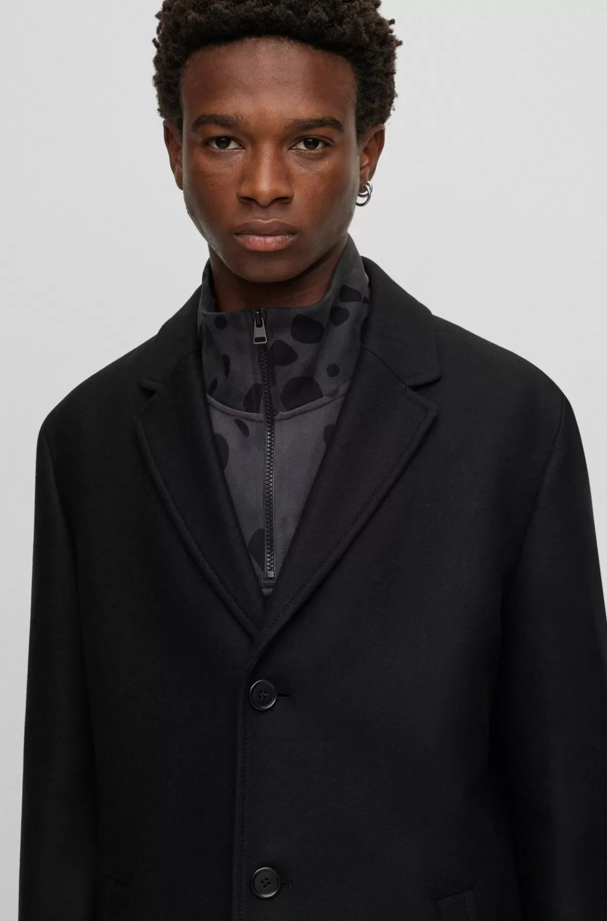 HUGO BOSS Frakke I Uldblanding Med Runde Elfenbensknapper Sort Store