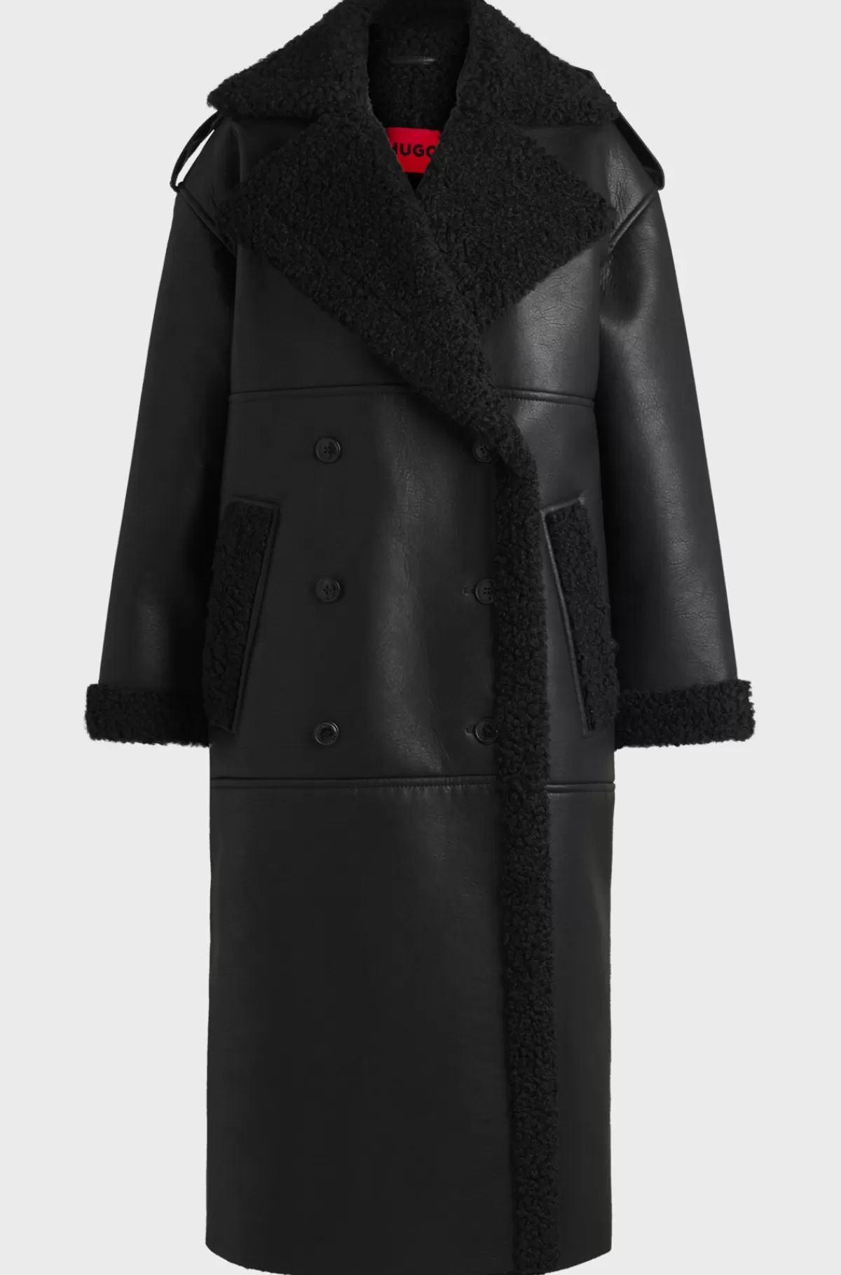 HUGO BOSS Frakke Med Oversize Fit I Imiteret Læder Med Detaljer I Imiteret Pels Sort Store