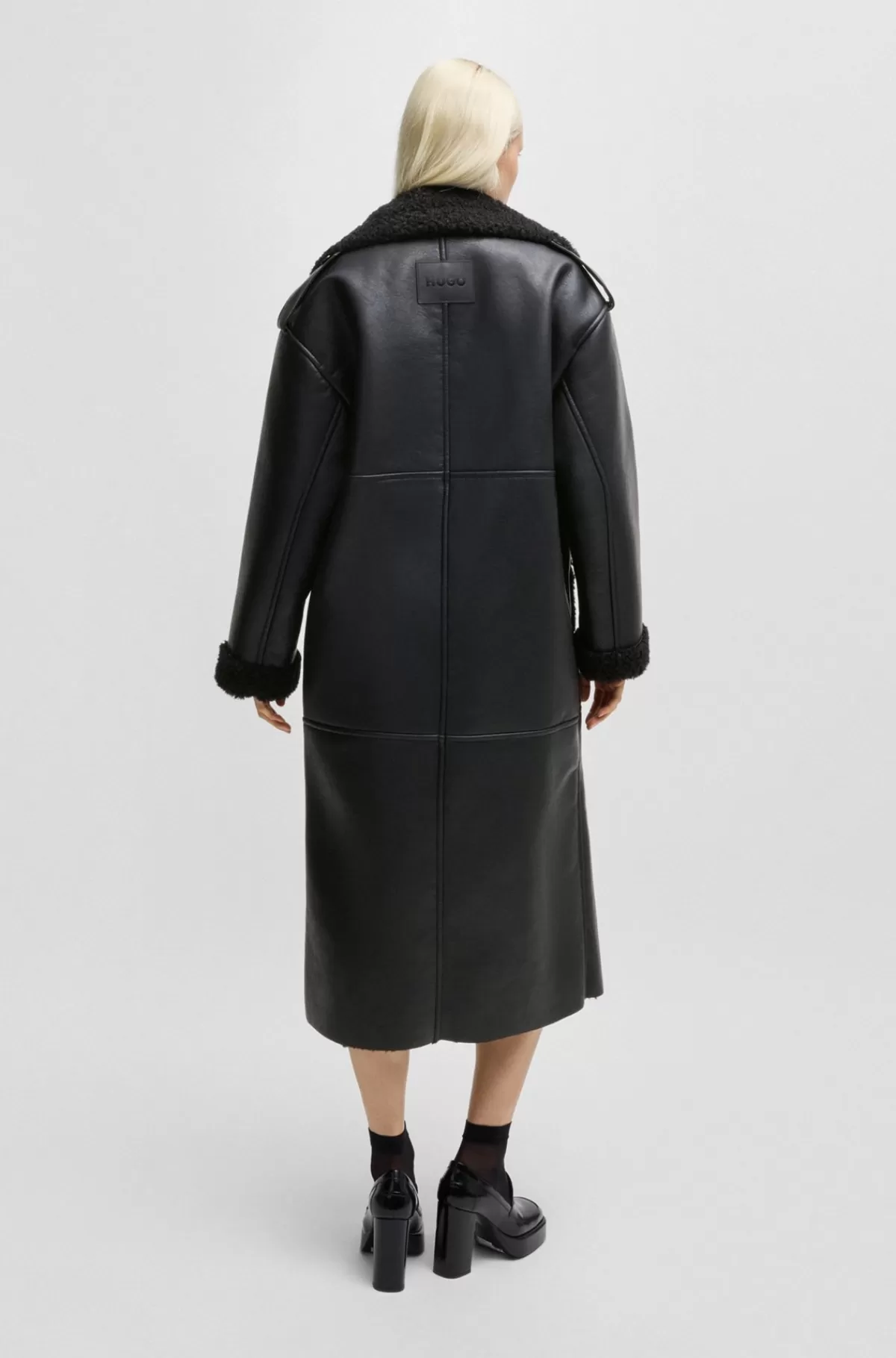 HUGO BOSS Frakke Med Oversize Fit I Imiteret Læder Med Detaljer I Imiteret Pels Sort Store