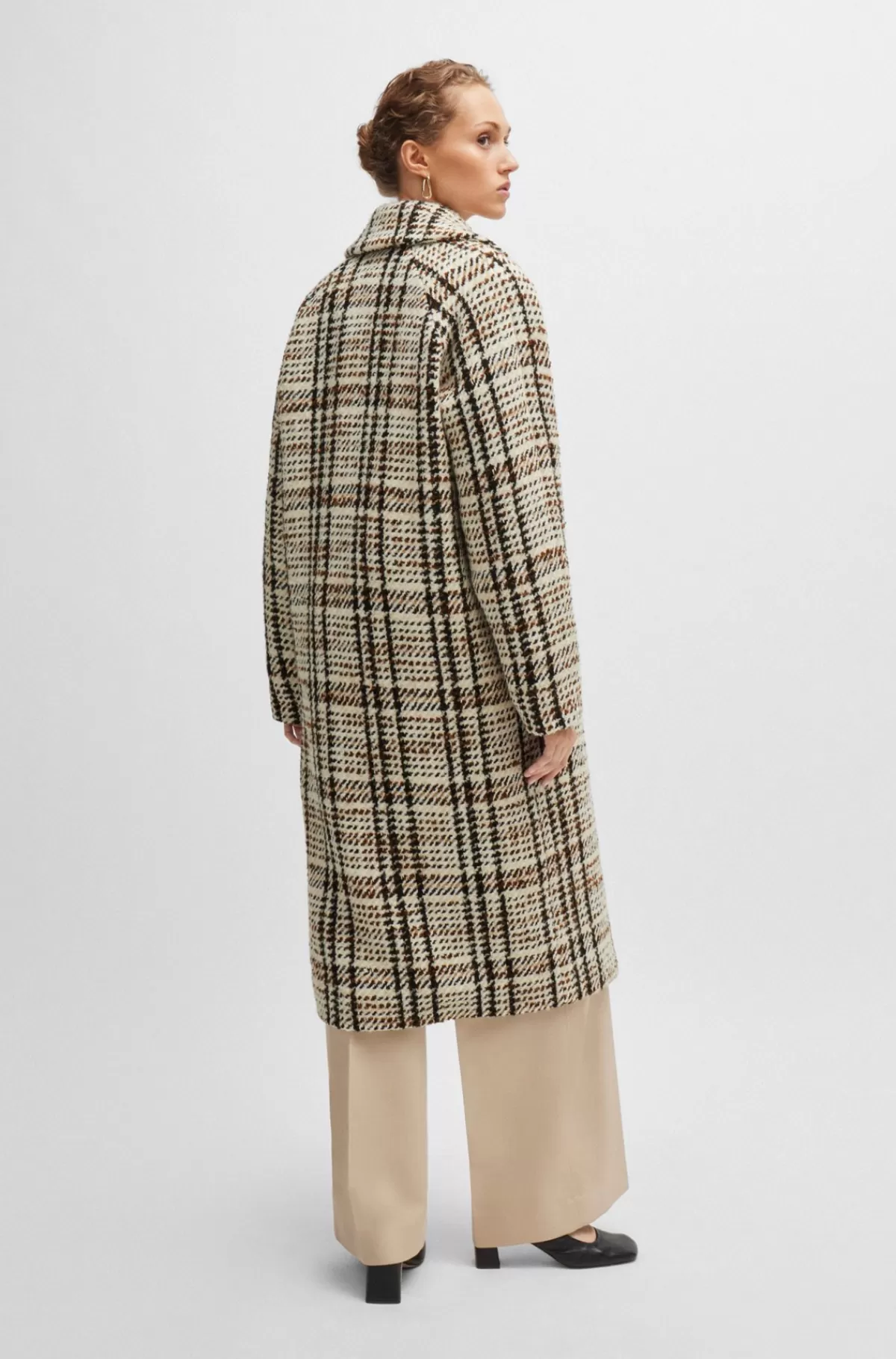 HUGO BOSS Frakke Med Oversize Fit I Ternet Stof Med Uld Beige mønstret Fashion