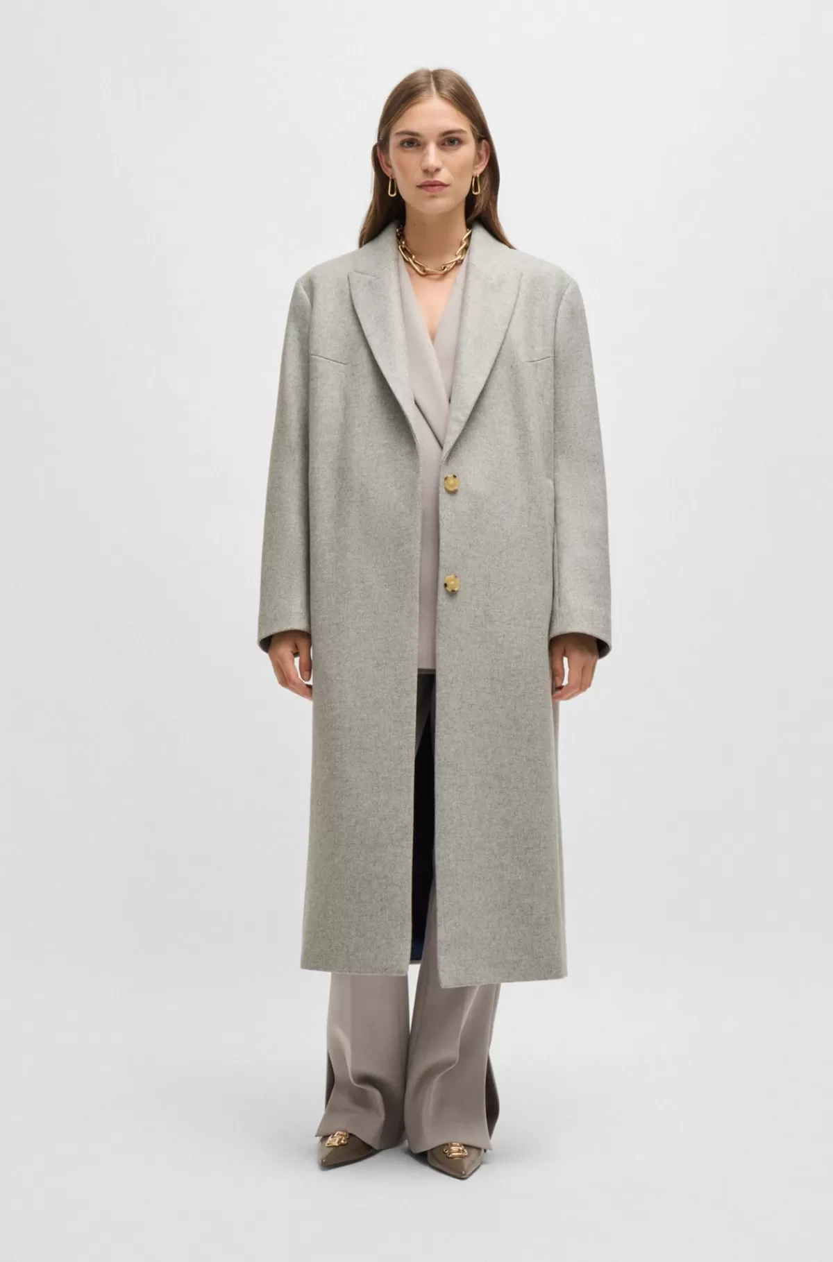 HUGO BOSS Frakke Med Oversize Fit I Uldblanding Med Kashmir Lysegrå Store