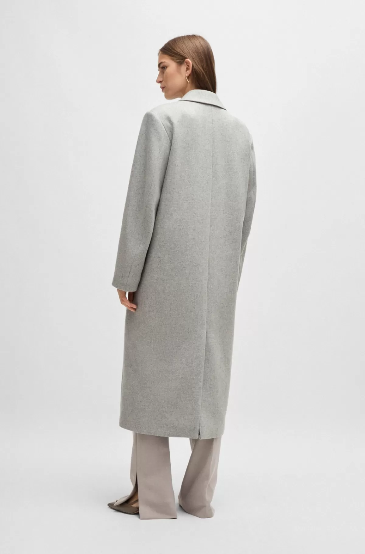 HUGO BOSS Frakke Med Oversize Fit I Uldblanding Med Kashmir Lysegrå Store