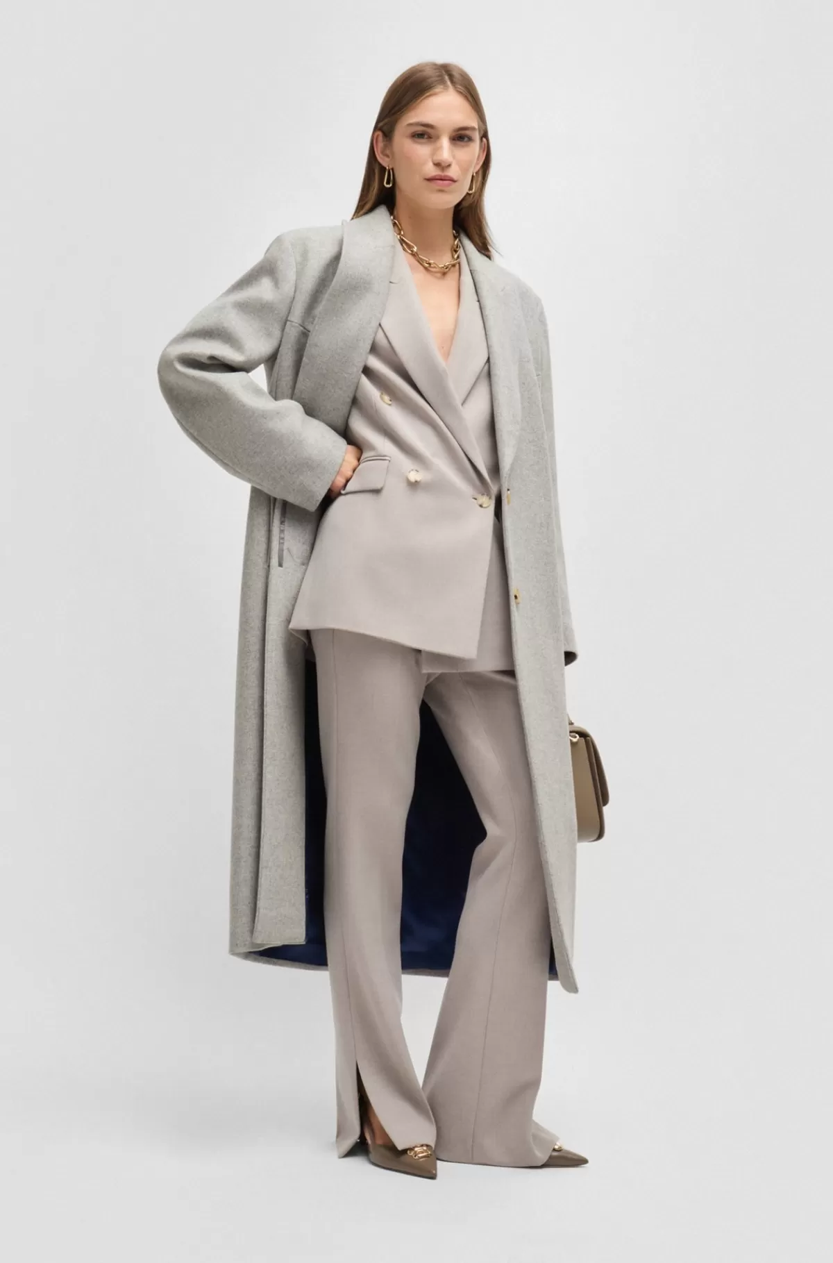 HUGO BOSS Frakke Med Oversize Fit I Uldblanding Med Kashmir Lysegrå Store