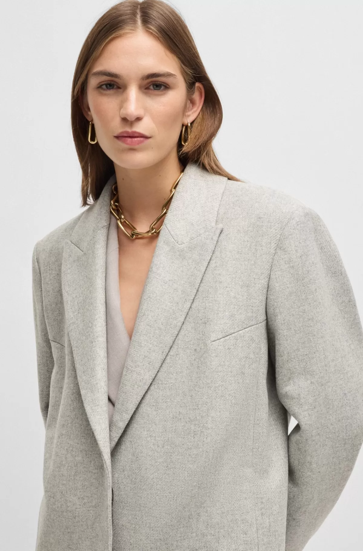 HUGO BOSS Frakke Med Oversize Fit I Uldblanding Med Kashmir Lysegrå Store