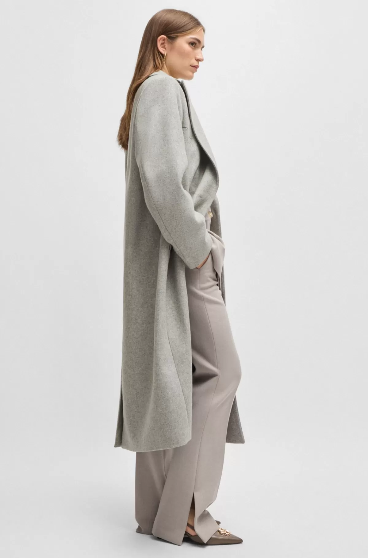 HUGO BOSS Frakke Med Oversize Fit I Uldblanding Med Kashmir Lysegrå Store