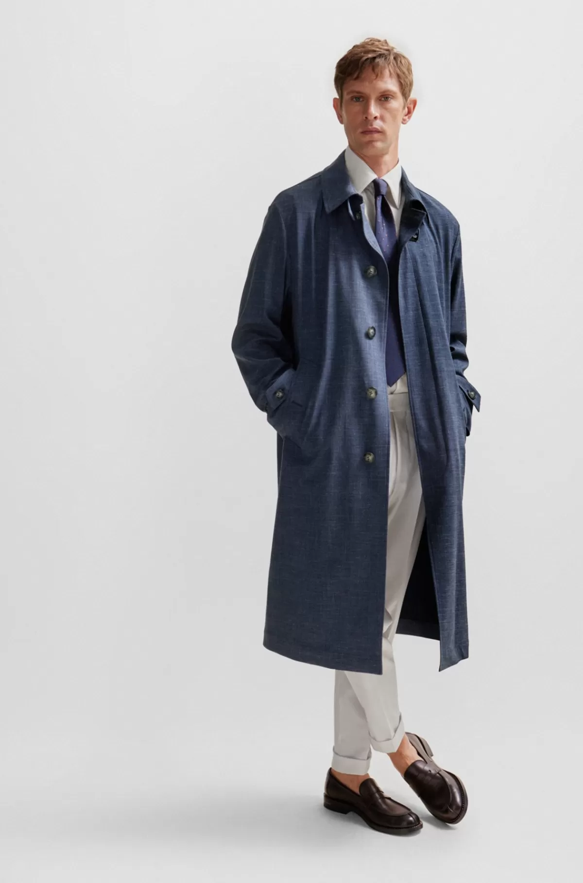HUGO BOSS Frakke Med Regular Fit I En Stof Af Ny Uldblanding Mørkeblå Shop