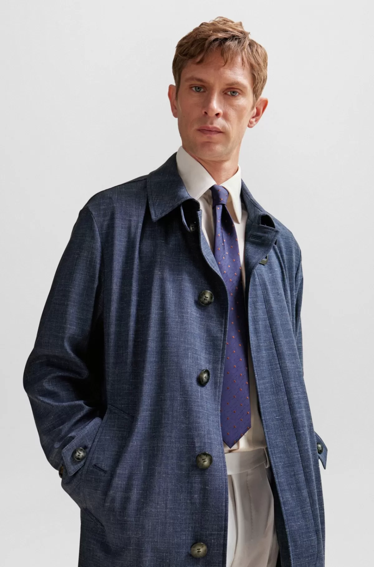 HUGO BOSS Frakke Med Regular Fit I En Stof Af Ny Uldblanding Mørkeblå Shop