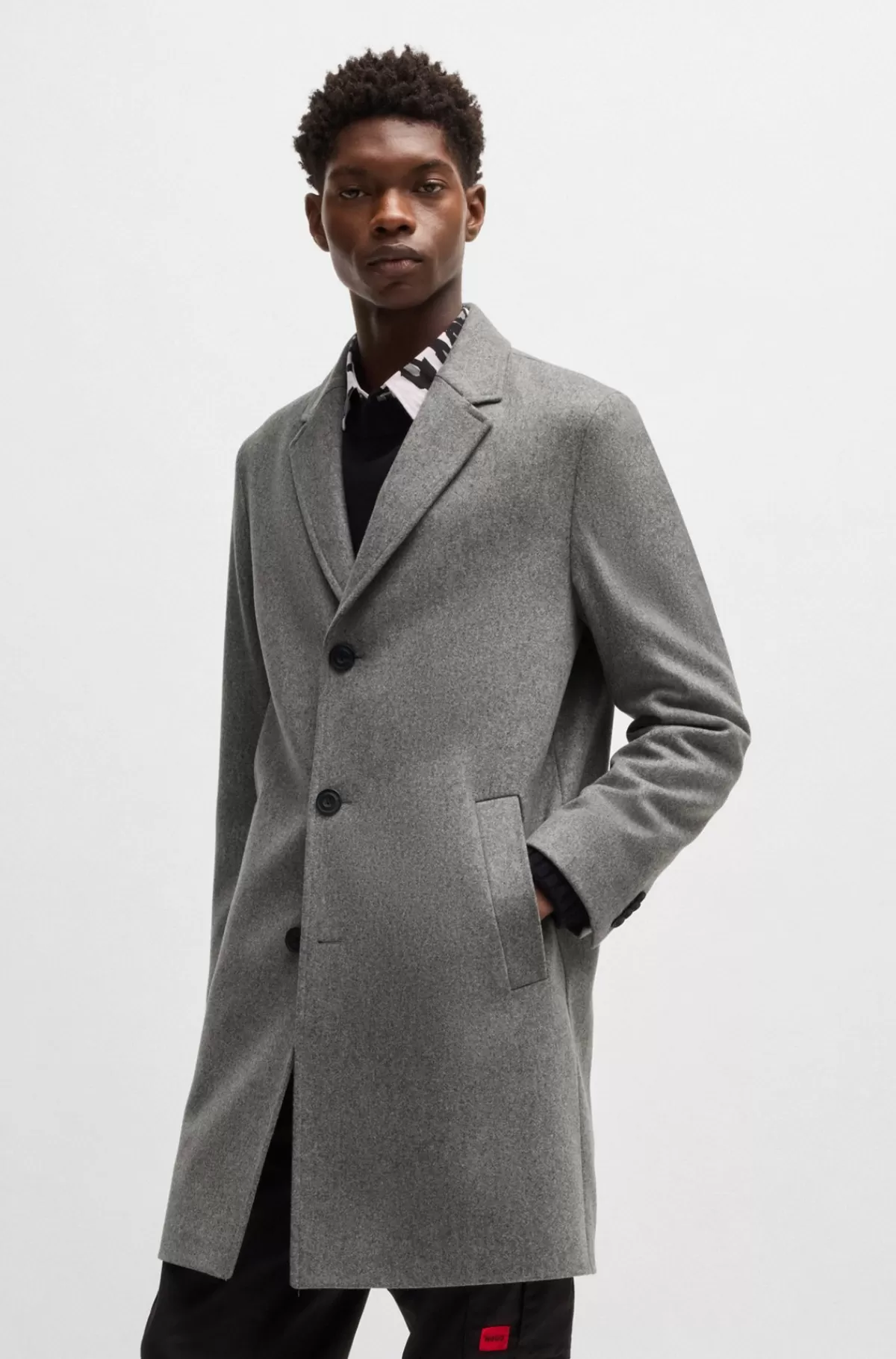 HUGO BOSS Frakke Med Regular Fit I Meleret Uldblanding Grå Fashion