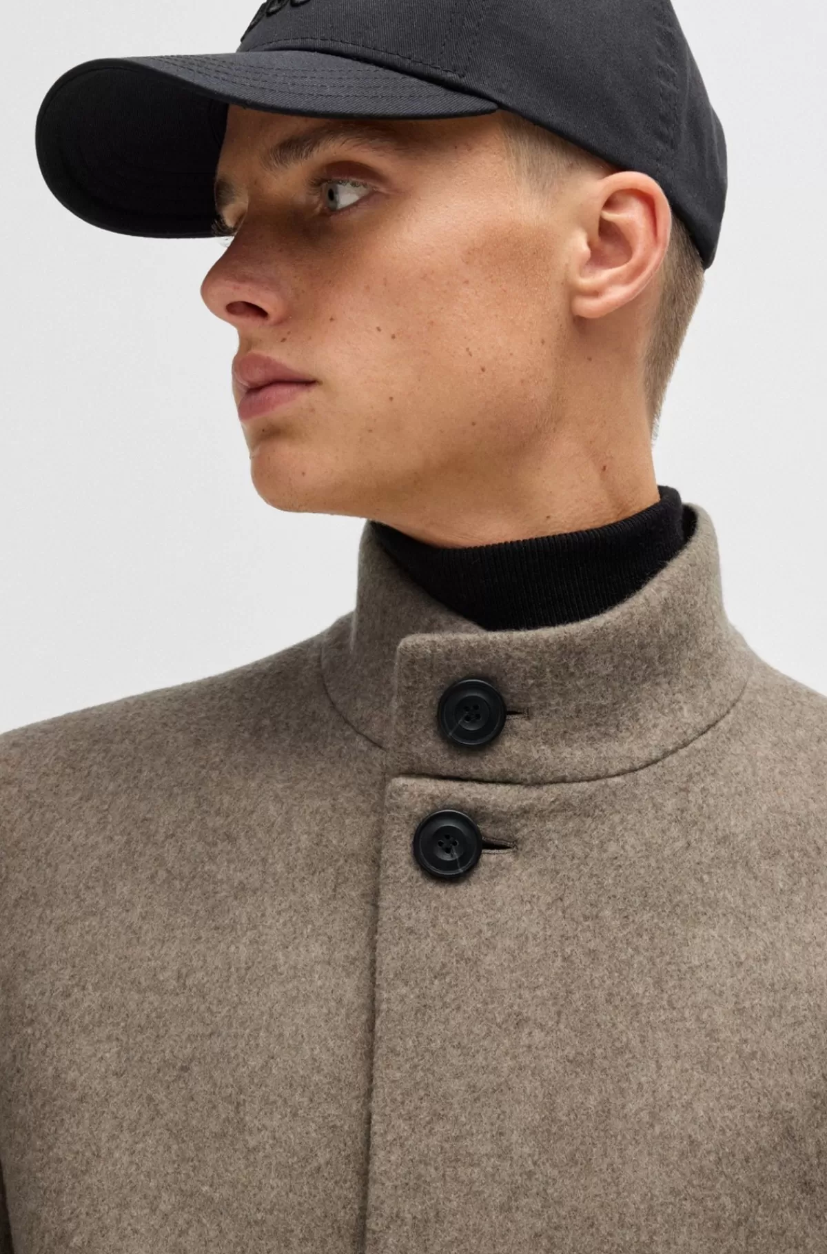 HUGO BOSS Frakke Med Regular Fit I Meleret Uldblanding Beige Outlet