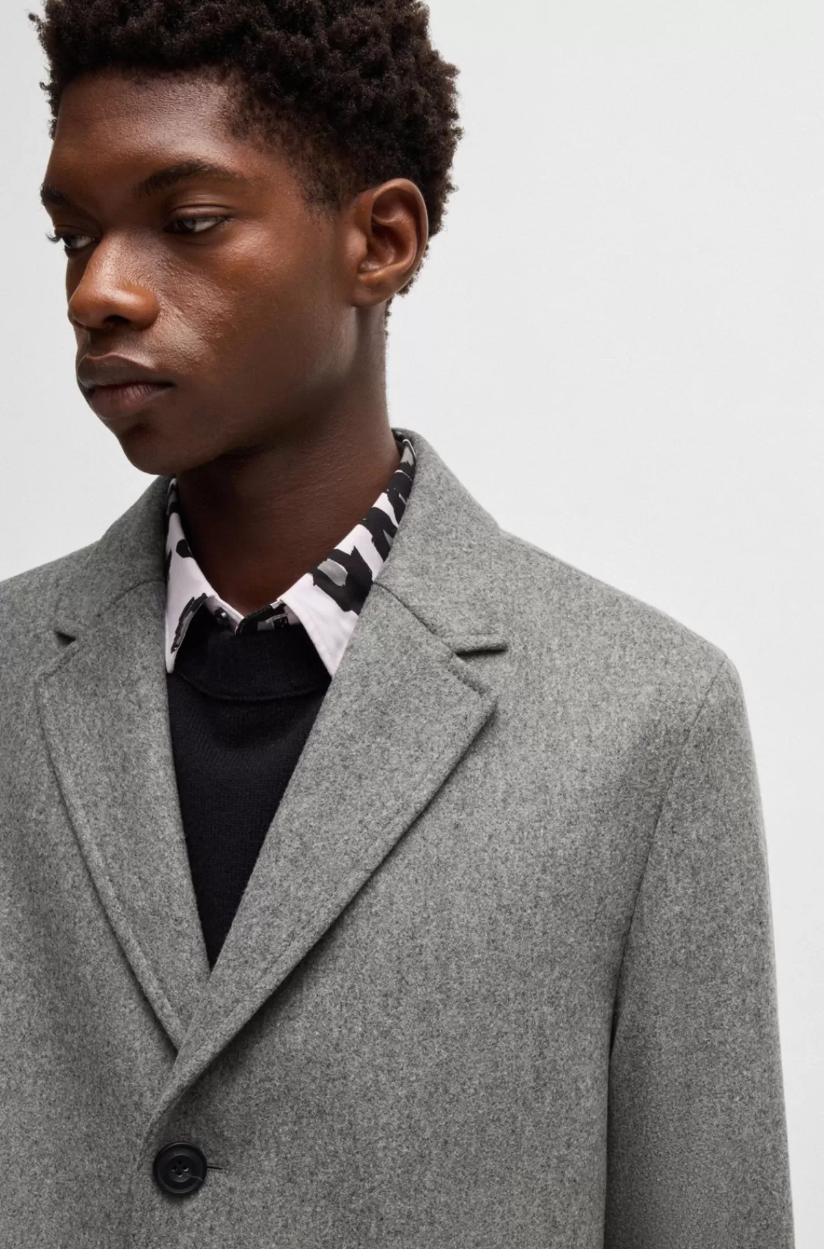 HUGO BOSS Frakke Med Regular Fit I Meleret Uldblanding Grå Fashion