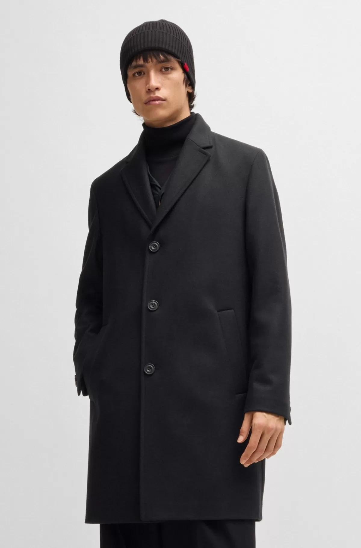 HUGO BOSS Frakke Med Regular Fit I Uldblanding Sort Cheap