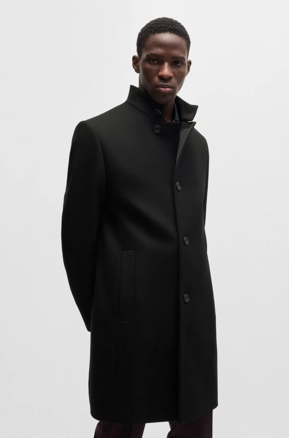 HUGO BOSS Frakke Med Regular Fit I Uldblanding Sort Hot
