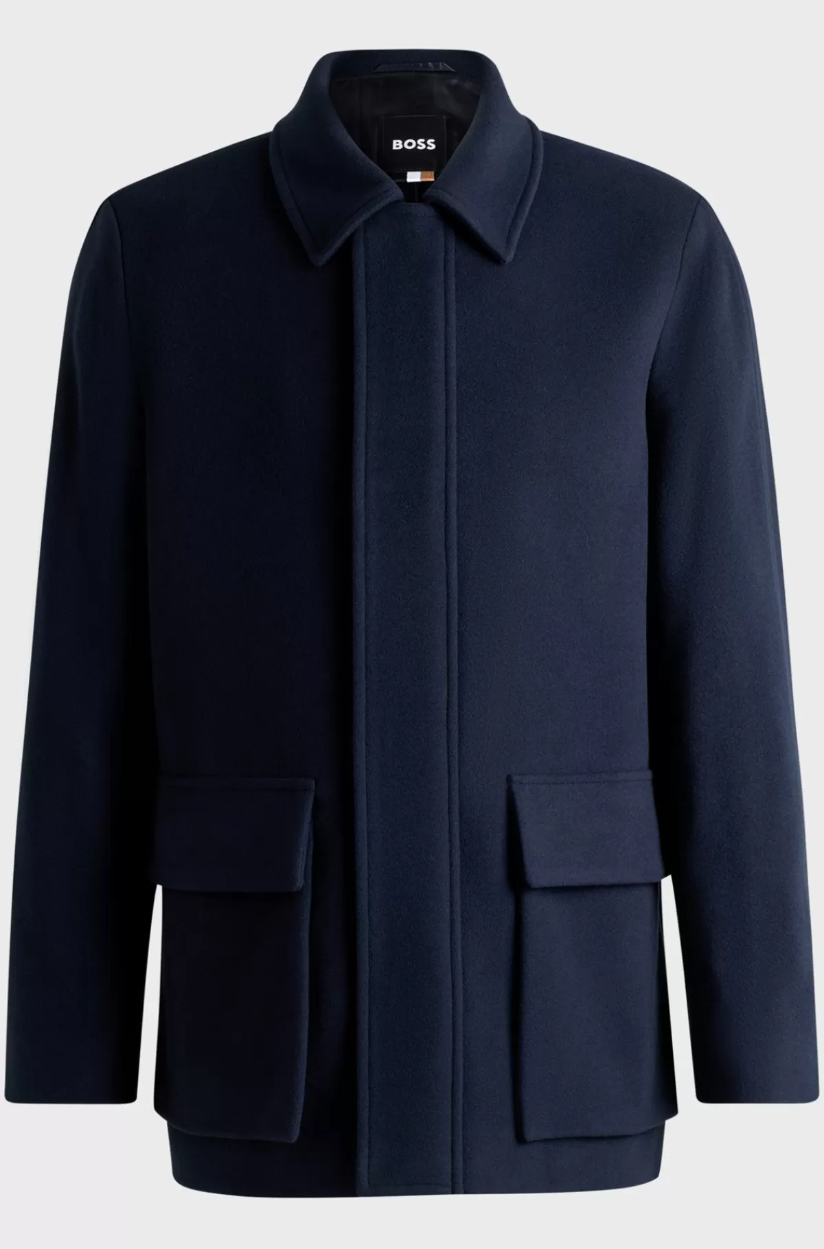 HUGO BOSS Frakke Med Regular Fit I Uldblanding Mørkeblå Sale