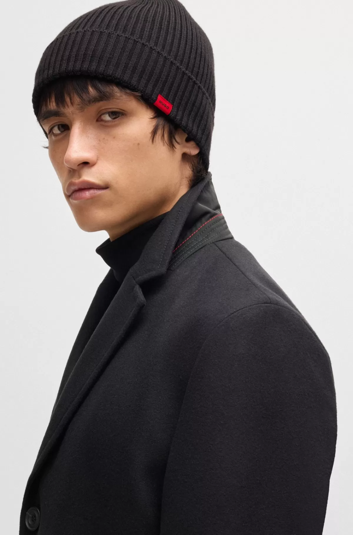 HUGO BOSS Frakke Med Regular Fit I Uldblanding Sort Cheap