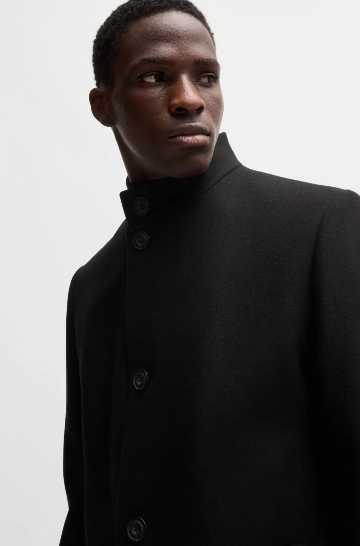 HUGO BOSS Frakke Med Regular Fit I Uldblanding Sort Hot