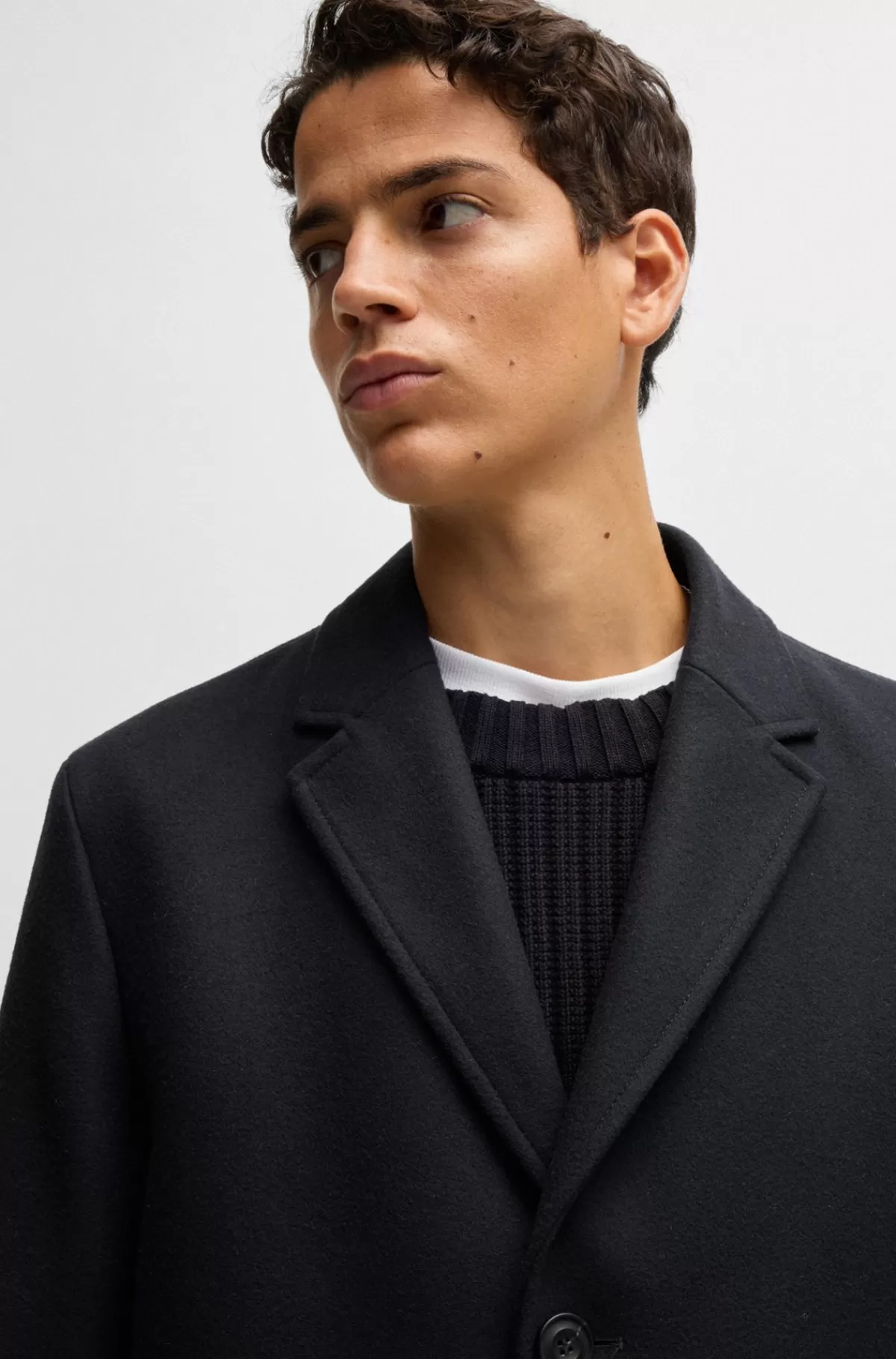HUGO BOSS Frakke Med Regular Fit I Uldblanding Mørkeblå Sale