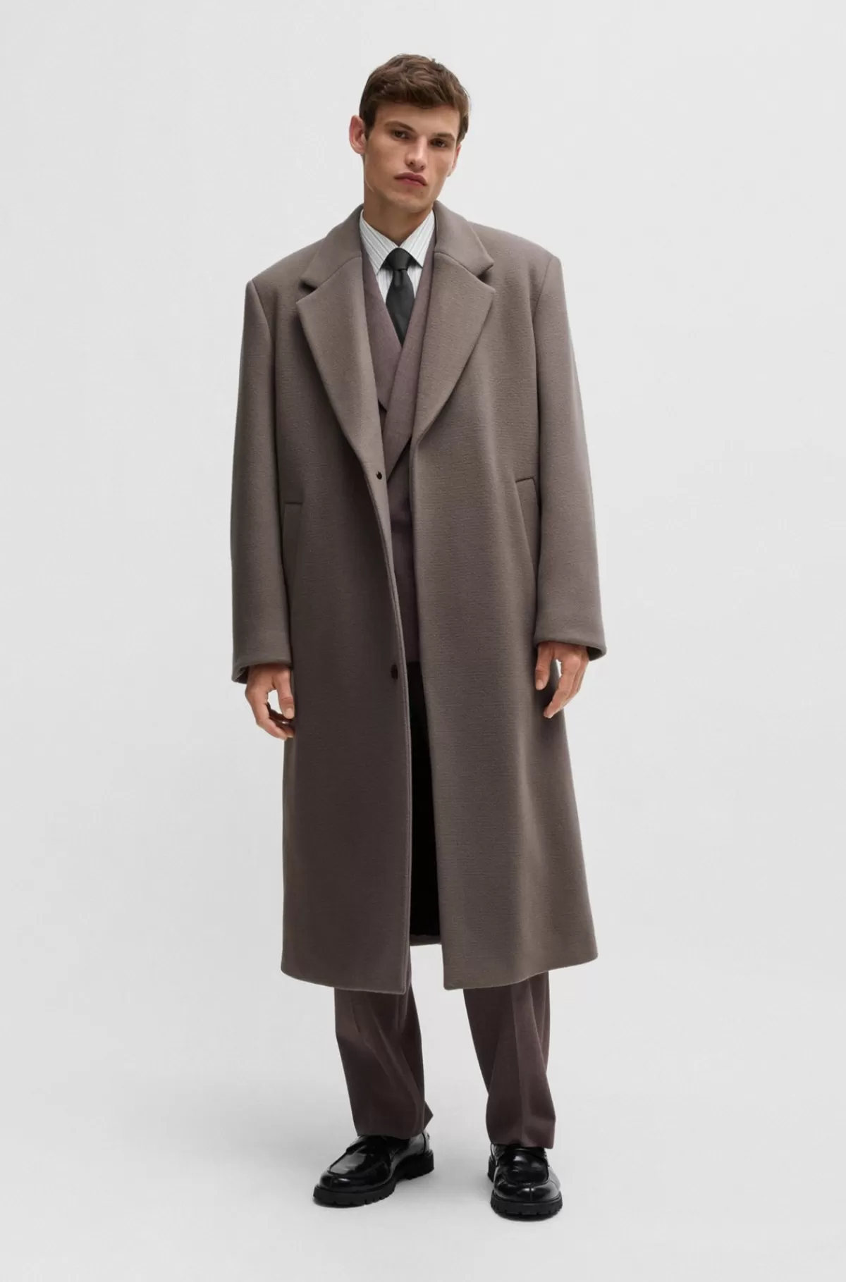 HUGO BOSS Frakke Med Relaxed Fit I Fløjl Af Uldblanding Grå New