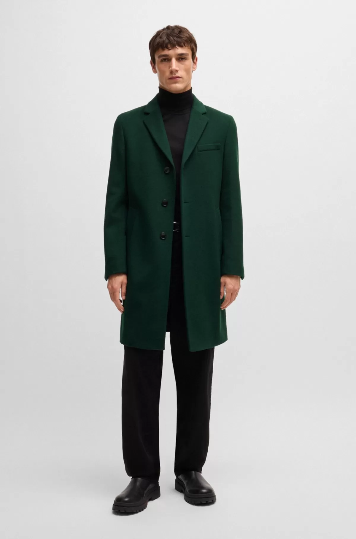 HUGO BOSS Frakke Med Slim Fit I Ny Uld Og Kashmir Mørkegrøn Shop