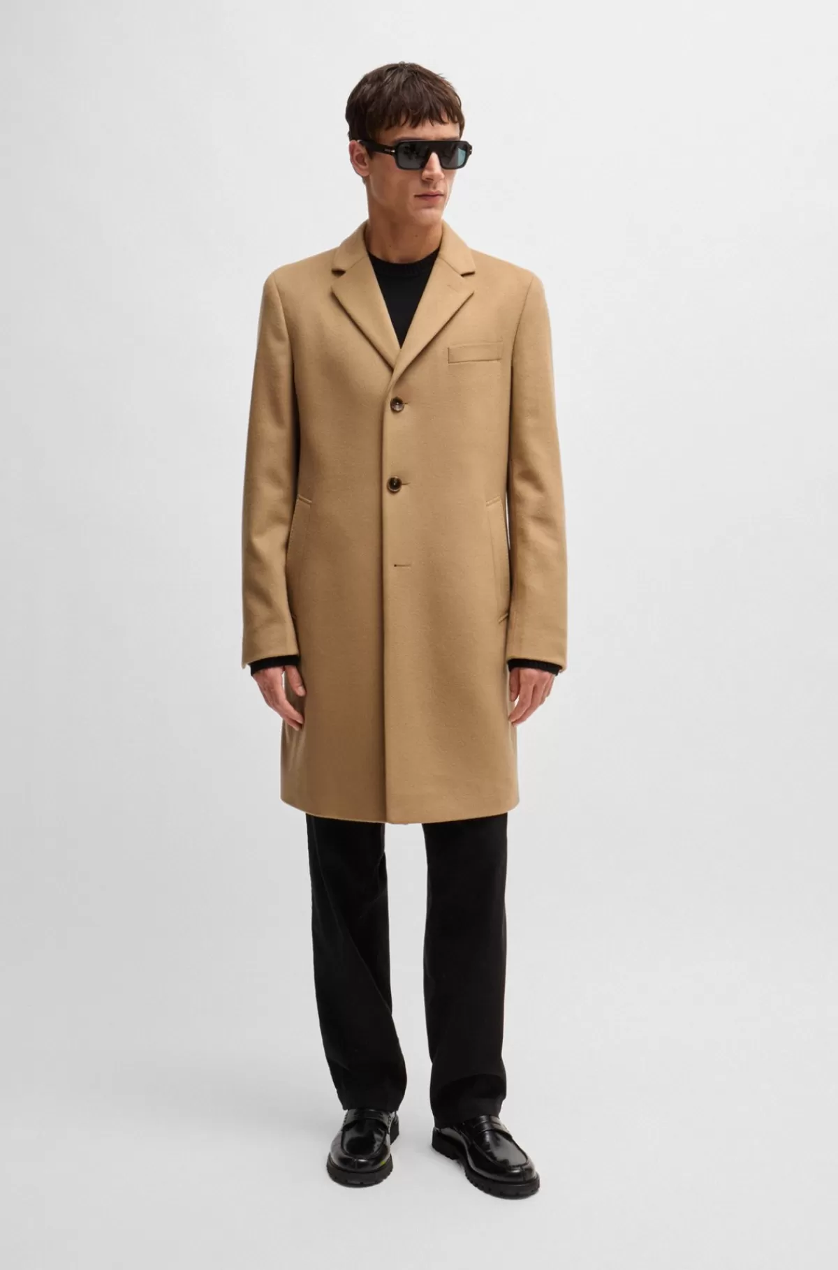 HUGO BOSS Frakke Med Slim Fit I Ny Uld Og Kashmir Beige Clearance