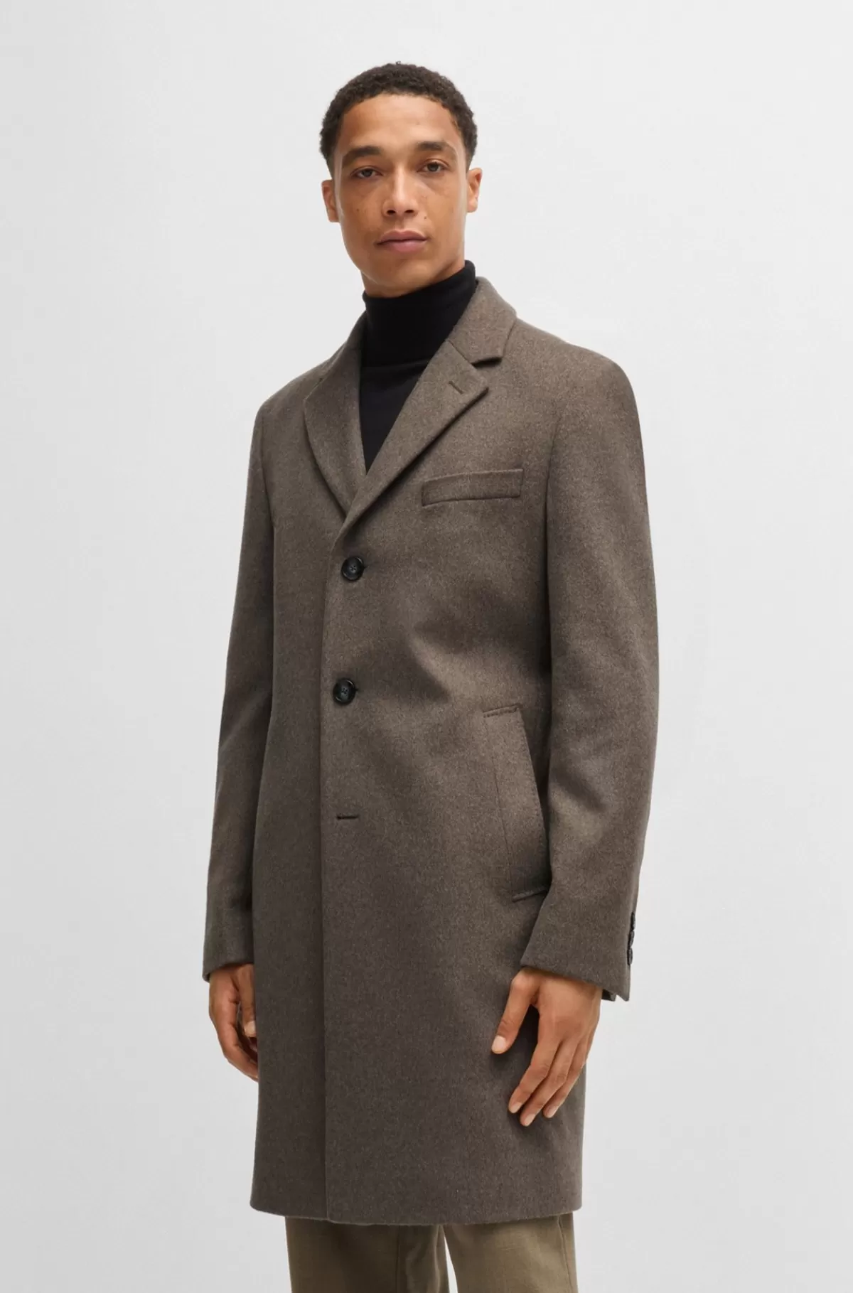 HUGO BOSS Frakke Med Slim Fit I Ny Uld Og Kashmir Beige Cheap