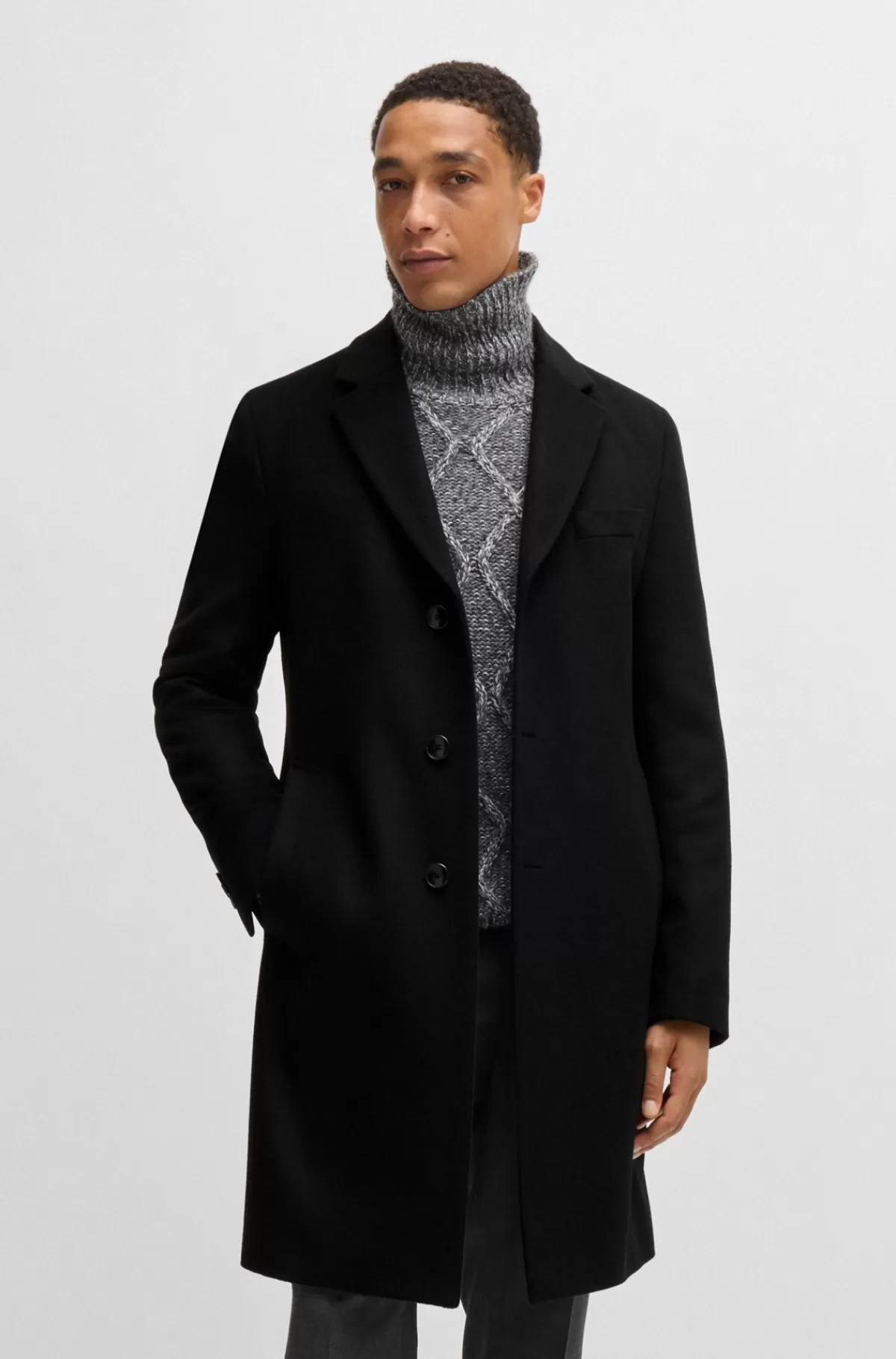HUGO BOSS Frakke Med Slim Fit I Ny Uld Og Kashmir Sort Cheap