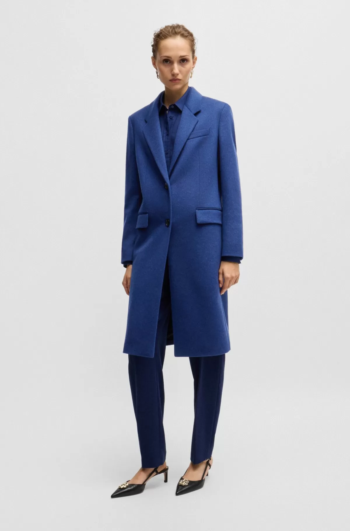 HUGO BOSS Frakke Med Slim Fit I Ny Uld Og Kashmir Blå Online