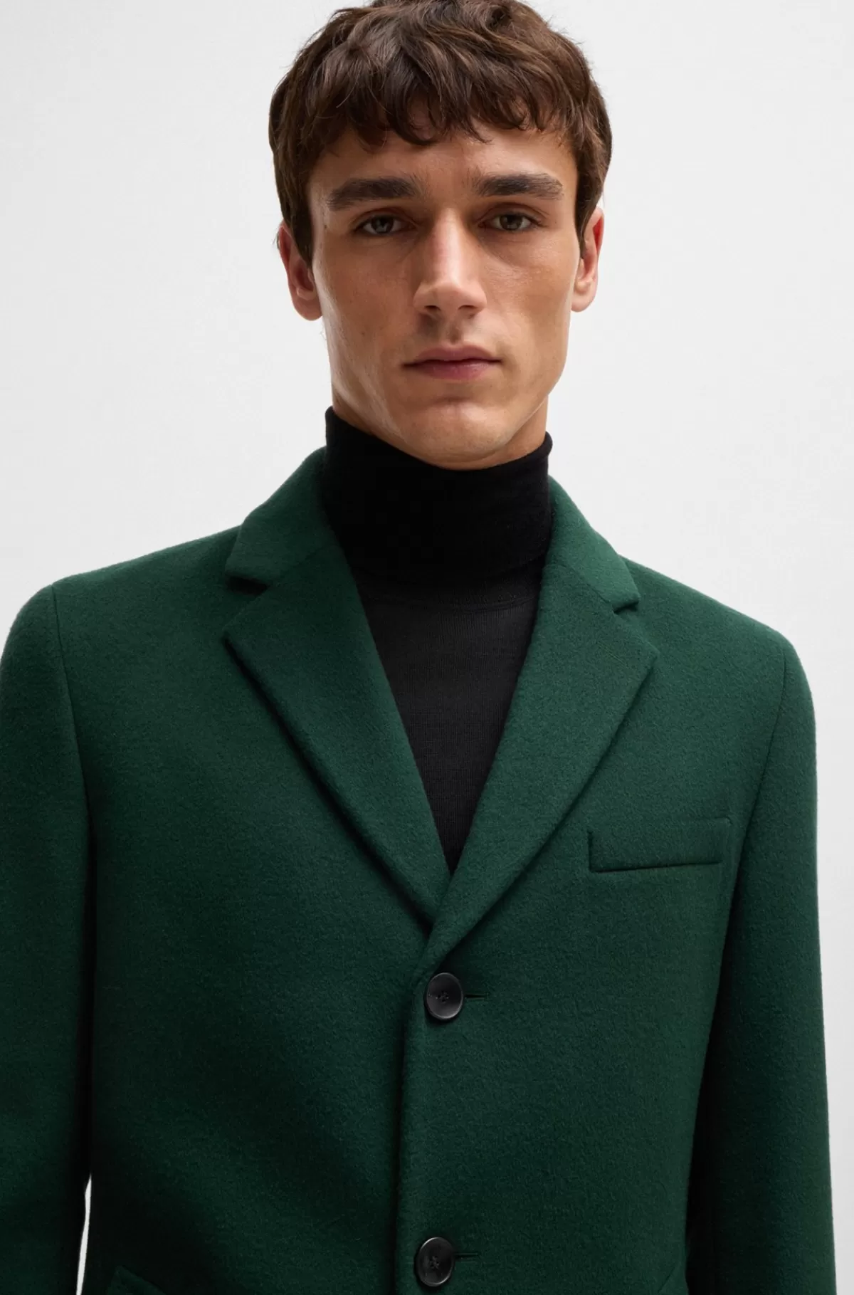 HUGO BOSS Frakke Med Slim Fit I Ny Uld Og Kashmir Mørkegrøn Shop