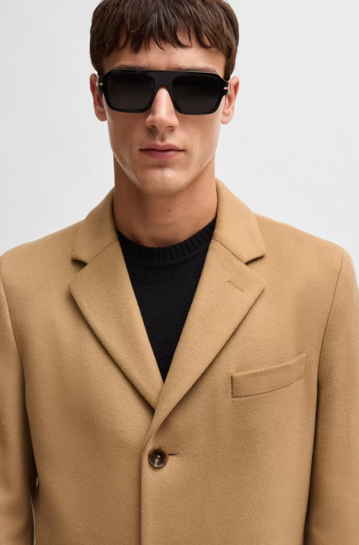 HUGO BOSS Frakke Med Slim Fit I Ny Uld Og Kashmir Beige Clearance