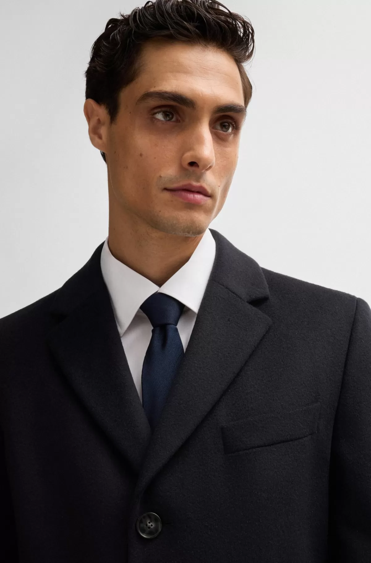 HUGO BOSS Frakke Med Slim Fit I Ny Uld Og Kashmir Mørkeblå Cheap