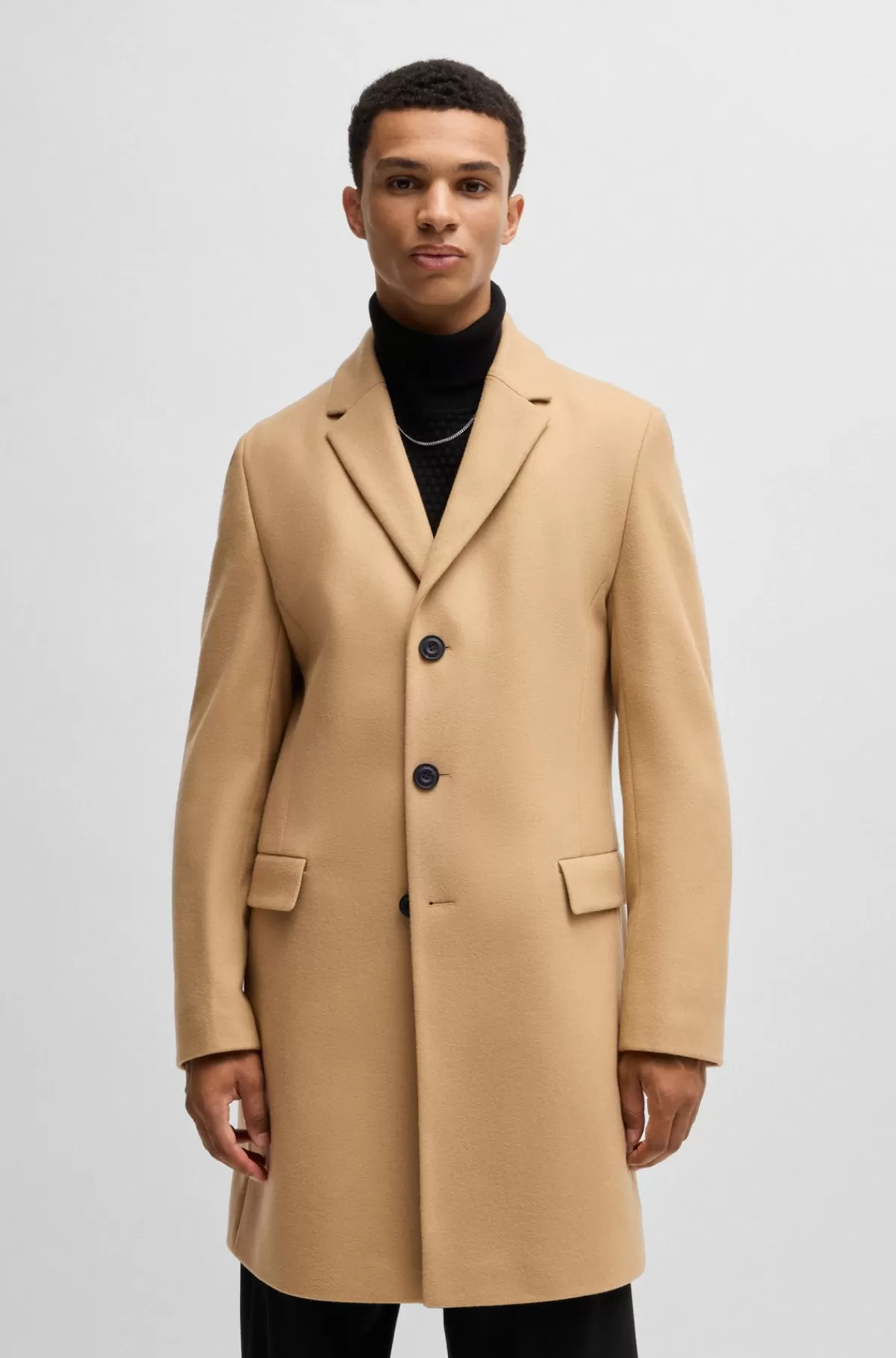 HUGO BOSS Frakke Med Slim Fit I Uldblanding Beige Best