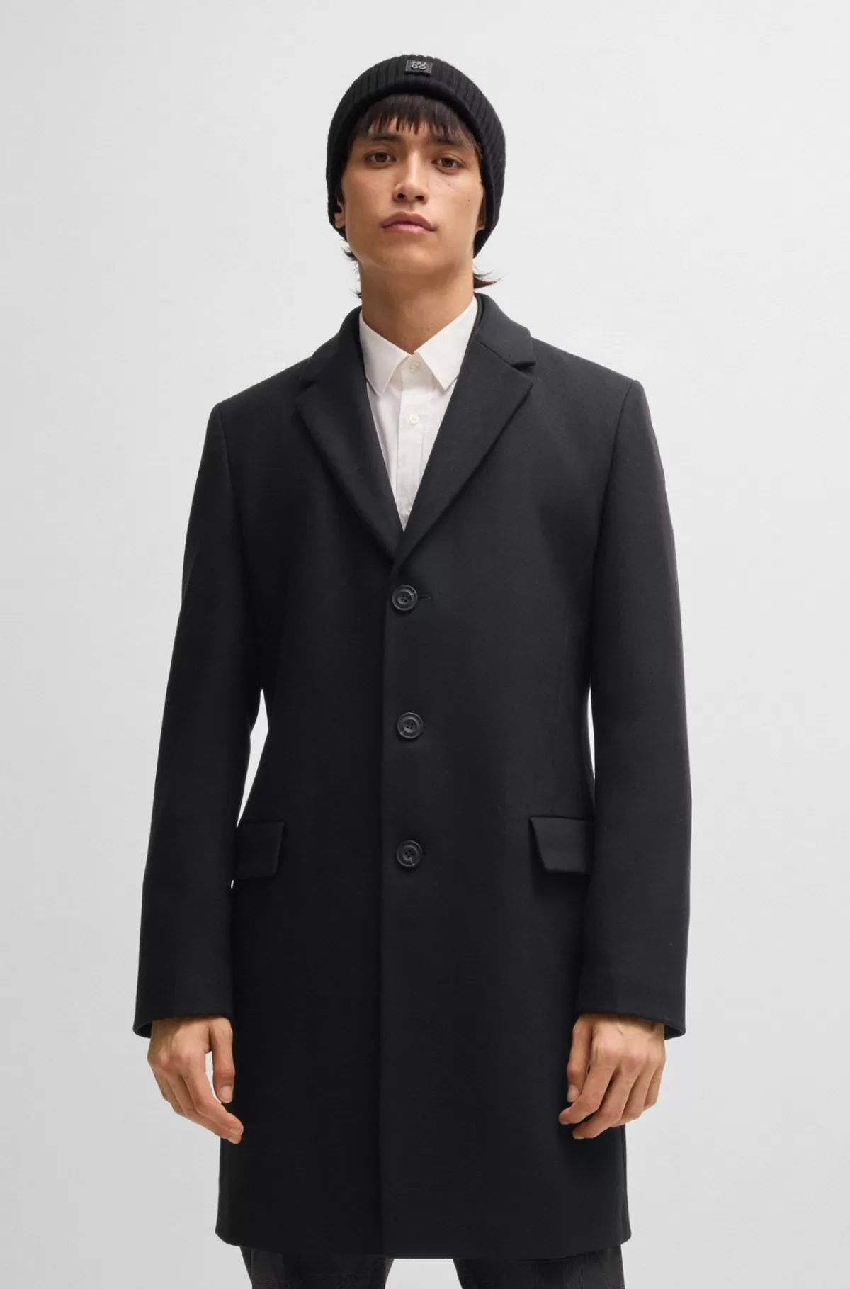 HUGO BOSS Frakke Med Slim Fit I Uldblanding Sort Sale
