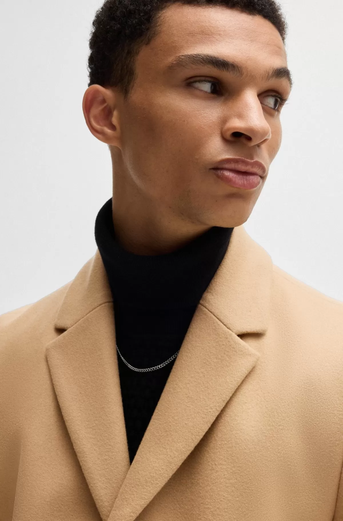 HUGO BOSS Frakke Med Slim Fit I Uldblanding Beige Best