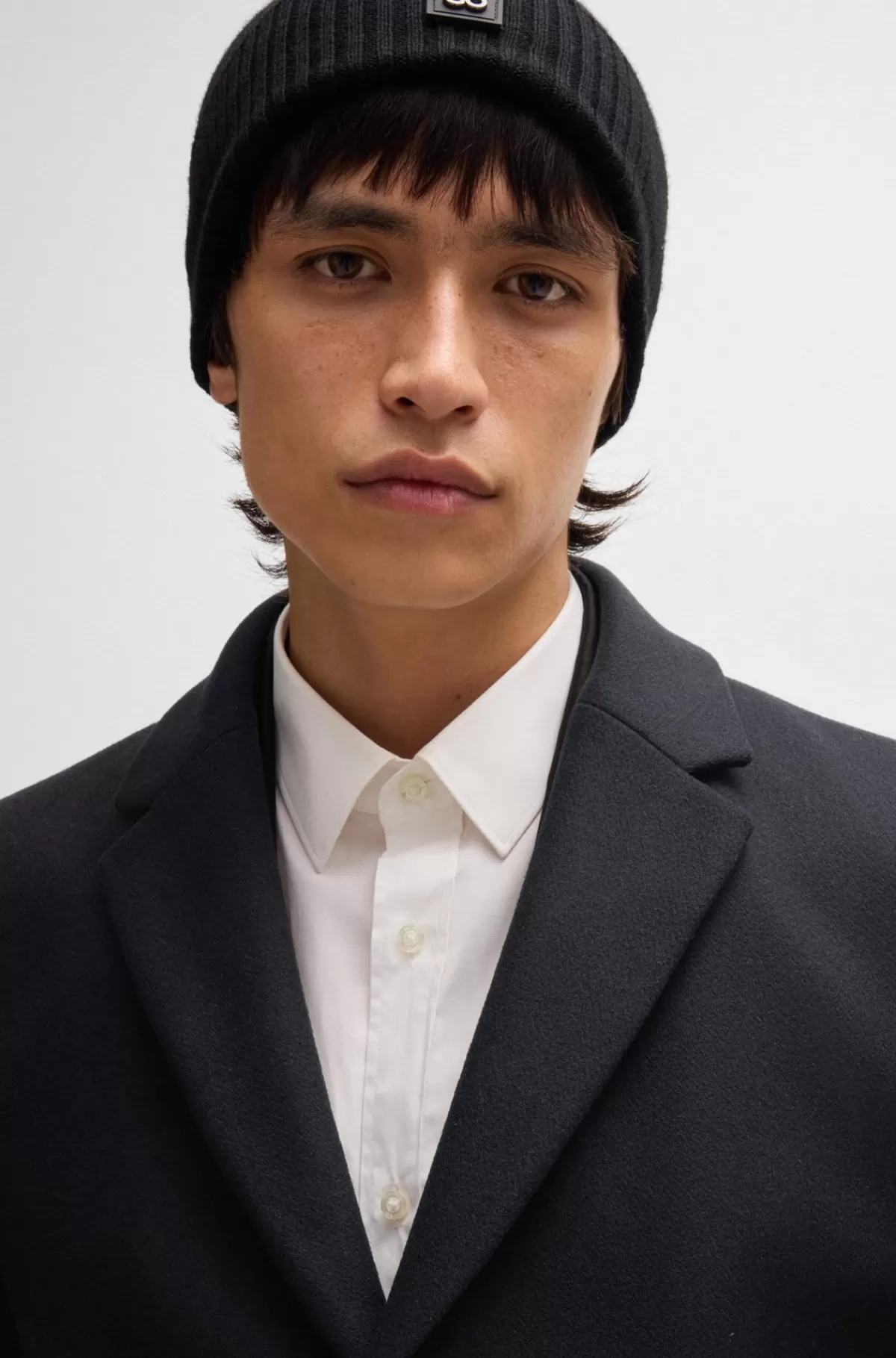 HUGO BOSS Frakke Med Slim Fit I Uldblanding Sort Sale