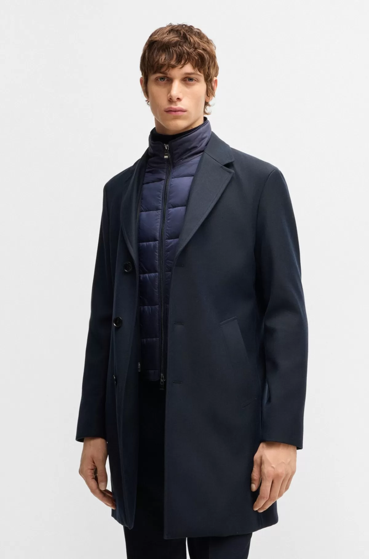 HUGO BOSS Frakke Med Slim Fit Og Aftagelig Lynlåshals Mørkeblå Fashion