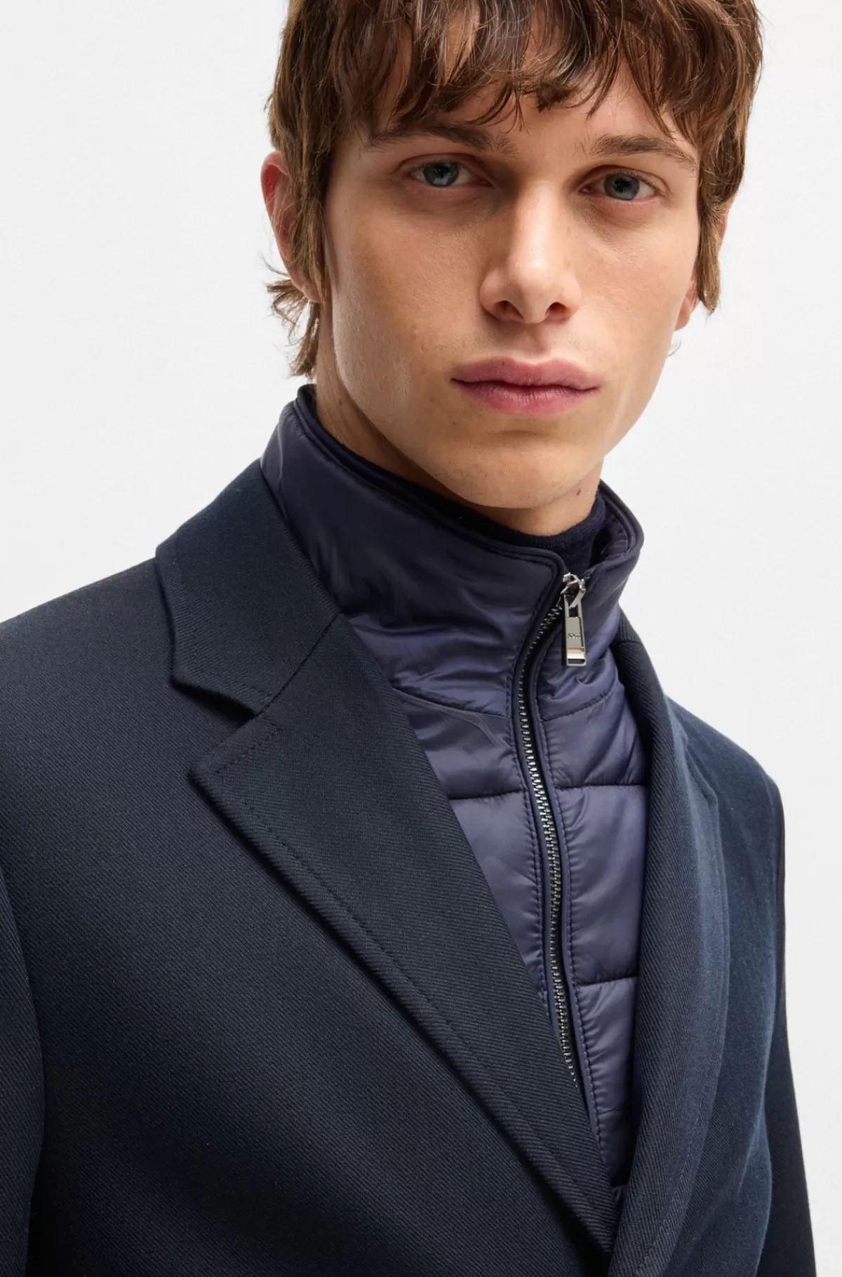 HUGO BOSS Frakke Med Slim Fit Og Aftagelig Lynlåshals Mørkeblå Fashion