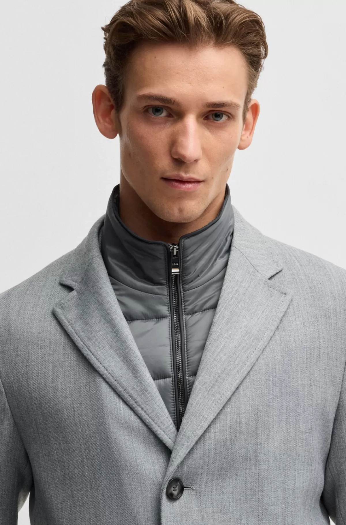 HUGO BOSS Frakke Med Slim Fit Og Aftagelig Lynlåshals Grå Clearance