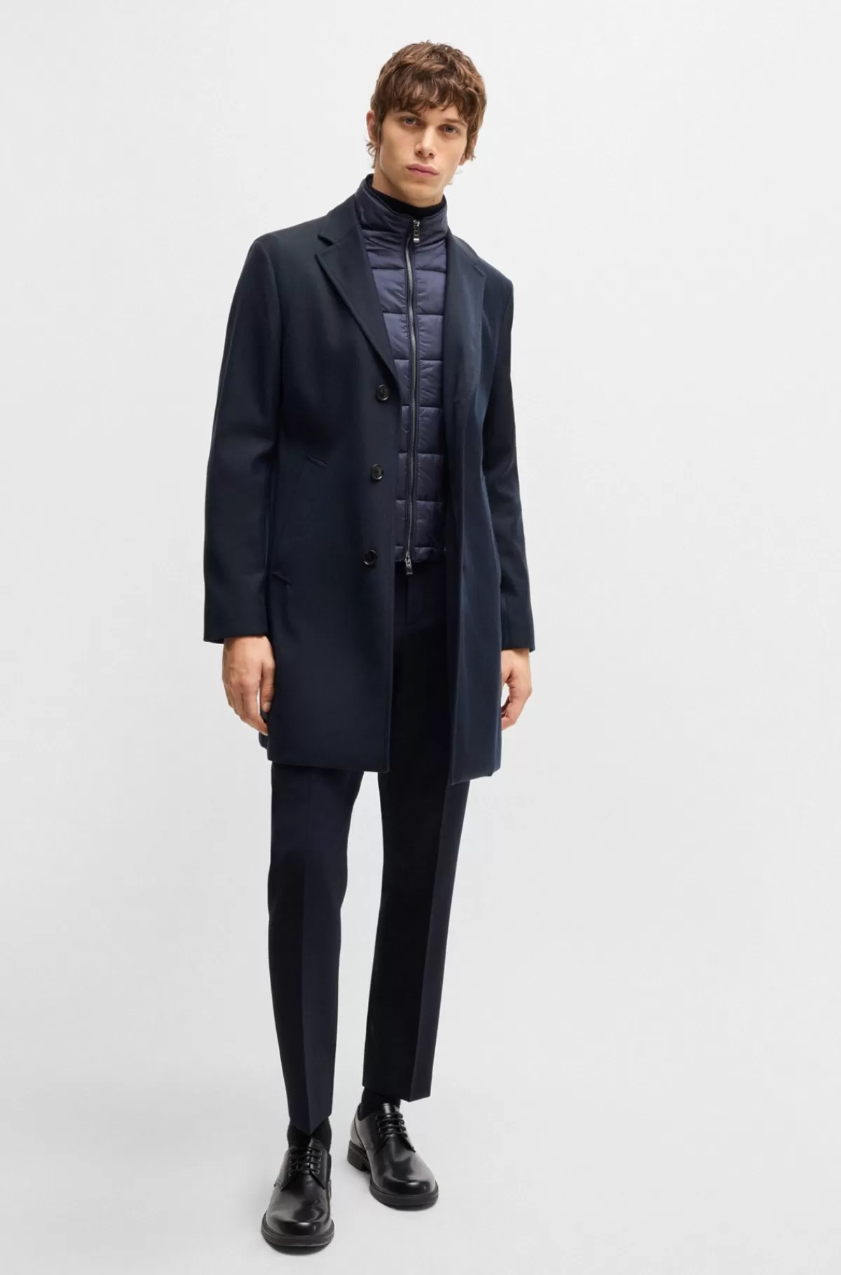HUGO BOSS Frakke Med Slim Fit Og Aftagelig Lynlåshals Mørkeblå Fashion