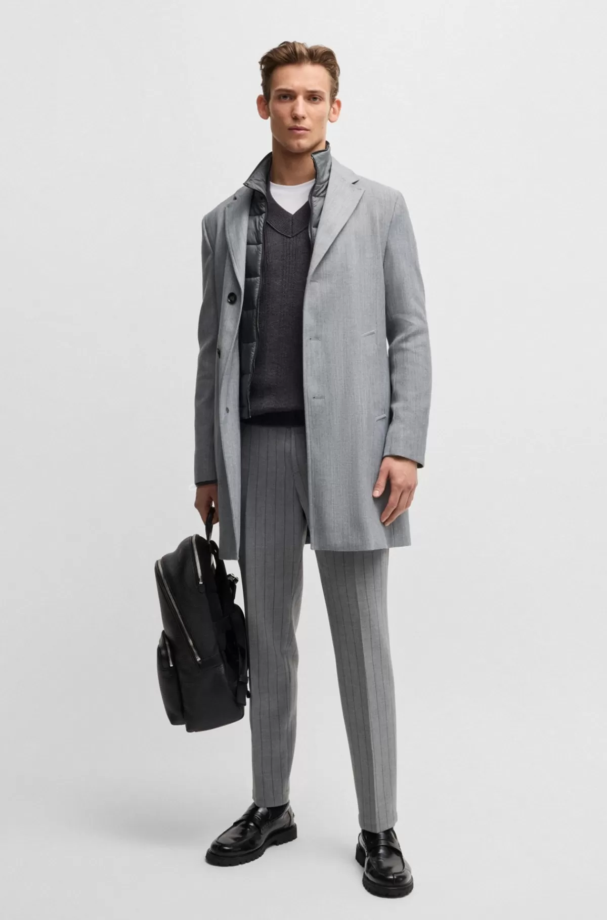 HUGO BOSS Frakke Med Slim Fit Og Aftagelig Lynlåshals Grå Clearance