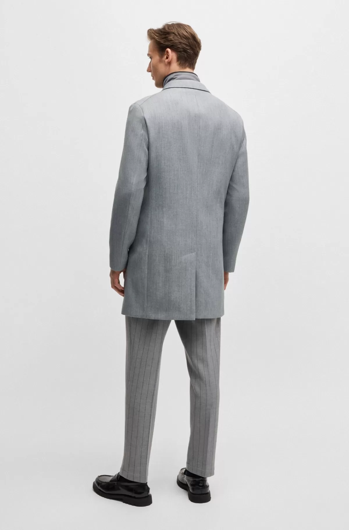 HUGO BOSS Frakke Med Slim Fit Og Aftagelig Lynlåshals Grå Clearance